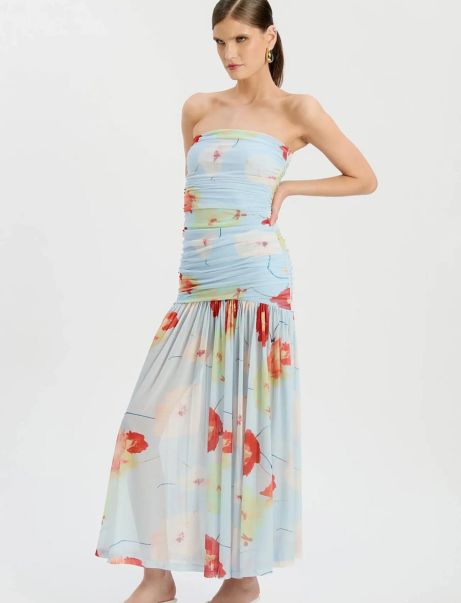 Bardot - SOLANA PRINTED MESH MAXI DRESS - maxiklänningar - baby bl fl - 5