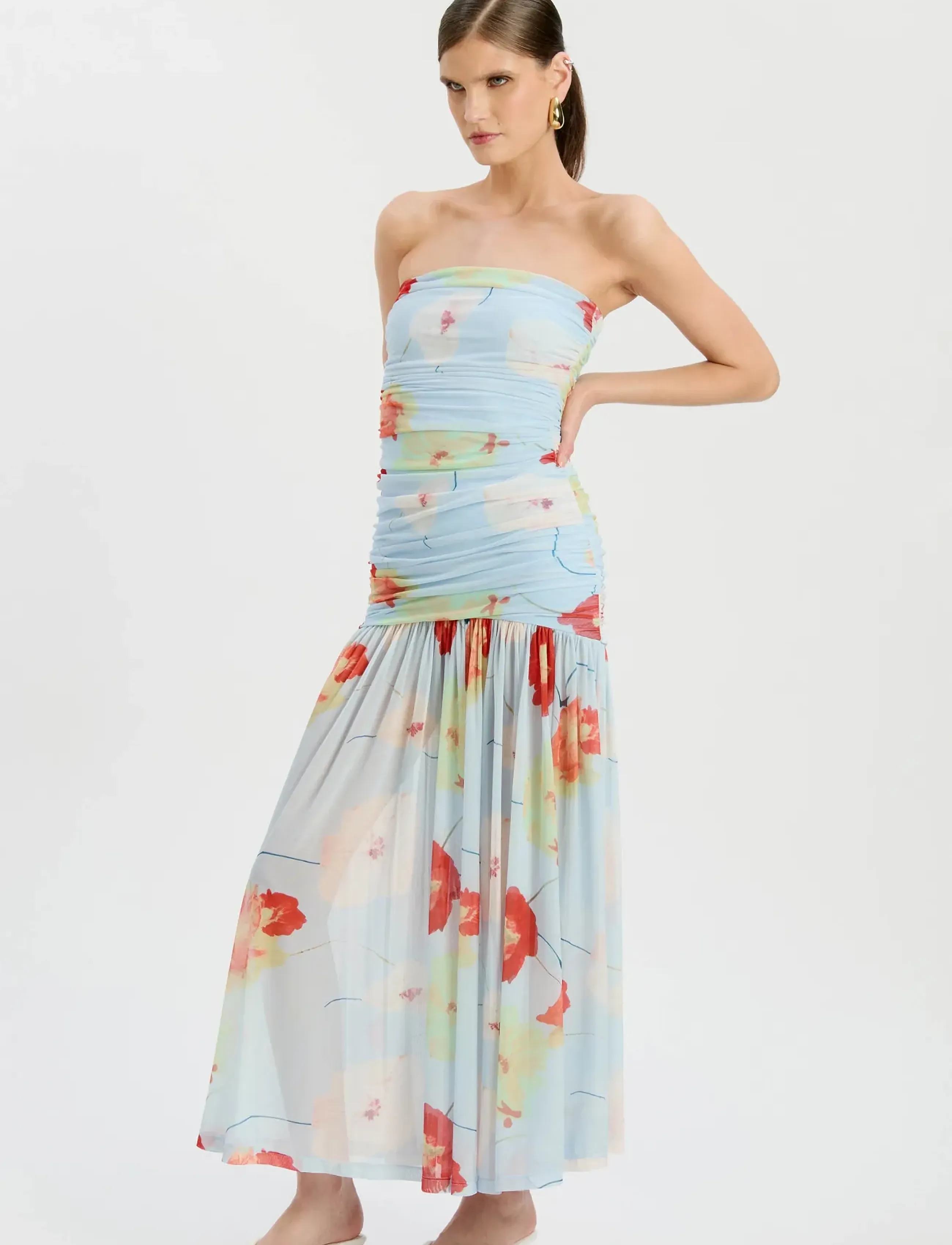 Bardot - SOLANA PRINTED MESH MAXI DRESS - maxiklänningar - baby bl fl - 5