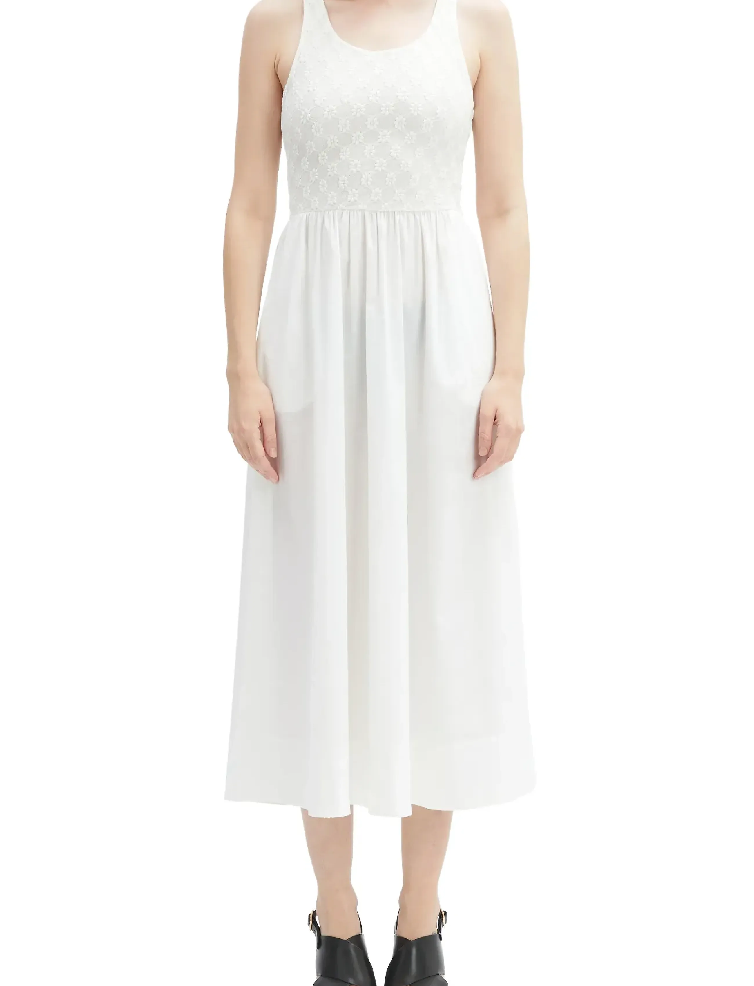 Bardot Bryony Lace Poplin Midi Dress, 36, Dresses, Weiß - Knee-length & Midi, Frauen