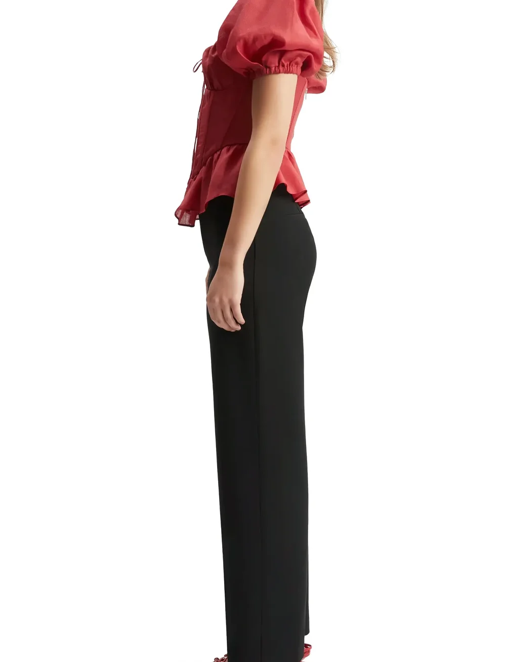 Bardot - ESRA PUFF SLEEVE CORSET TOP - kortærmede bluser - fire red - 3