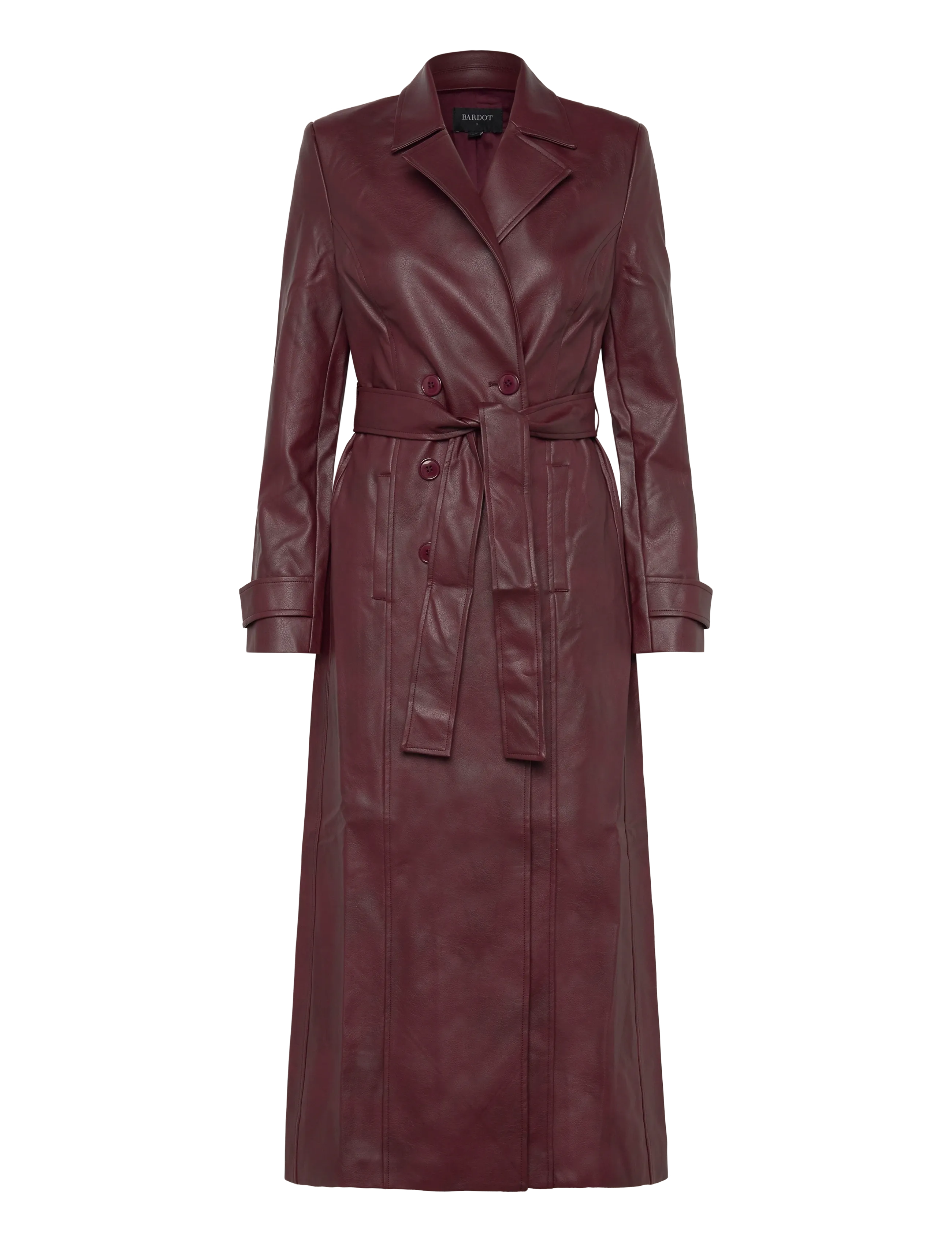 Bardot VEGAN LEATHER LONGLINE COAT - Bardot - BURGUNDY / burgundy