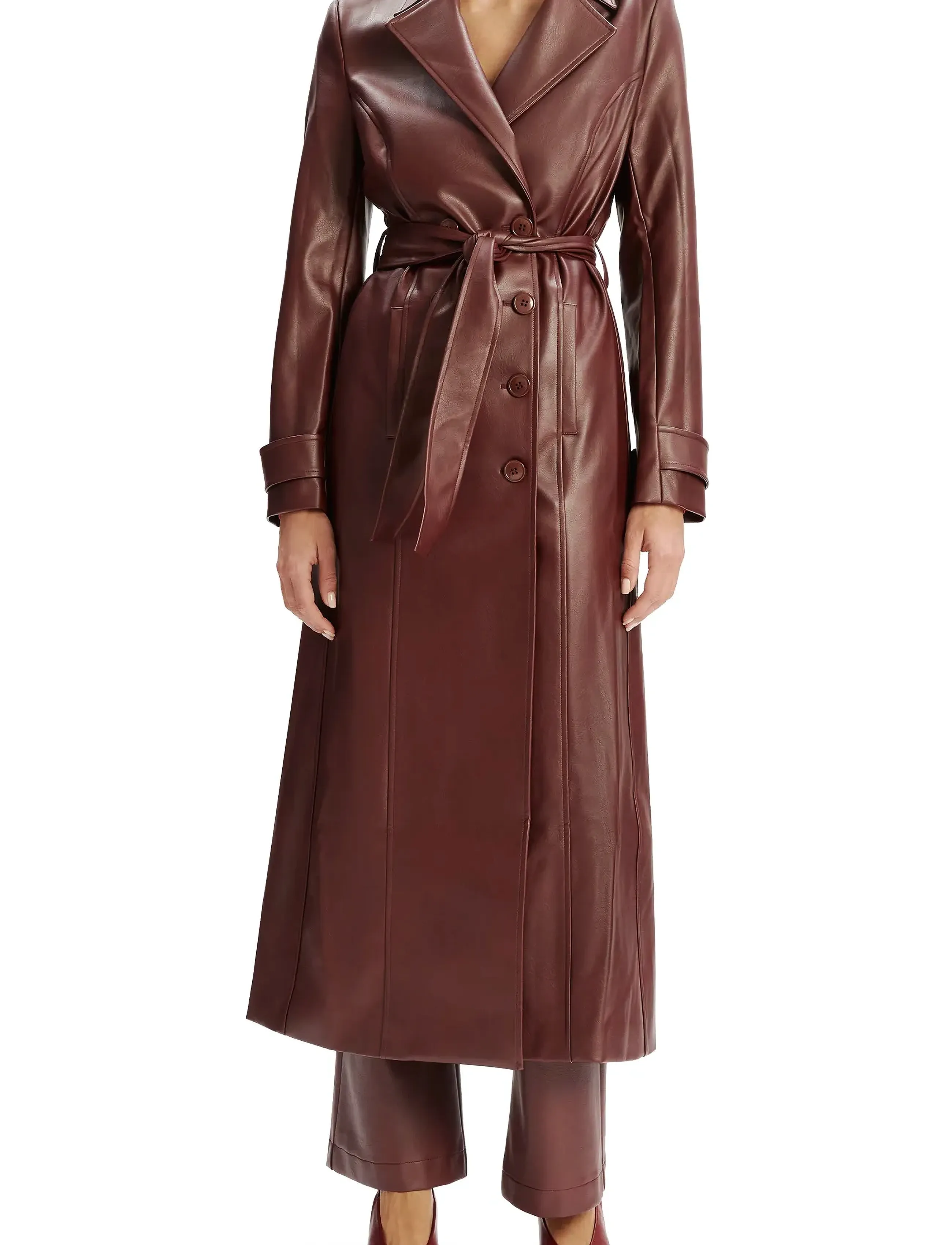 Bardot VEGAN LEATHER LONGLINE COAT - Frakker - BURGUNDY / burgundy