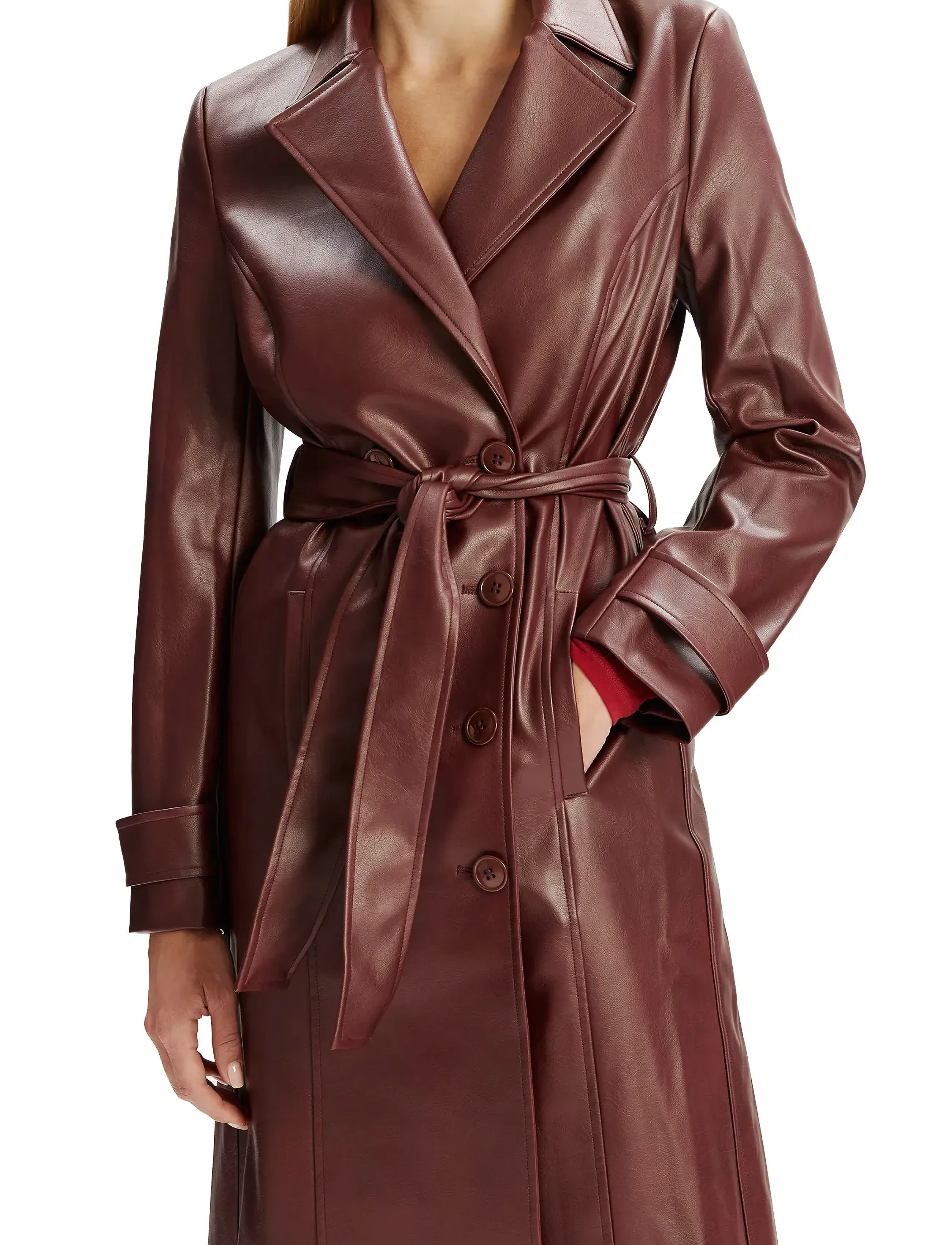 Bardot - VEGAN LEATHER LONGLINE COAT - overtøj - burgundy - 5