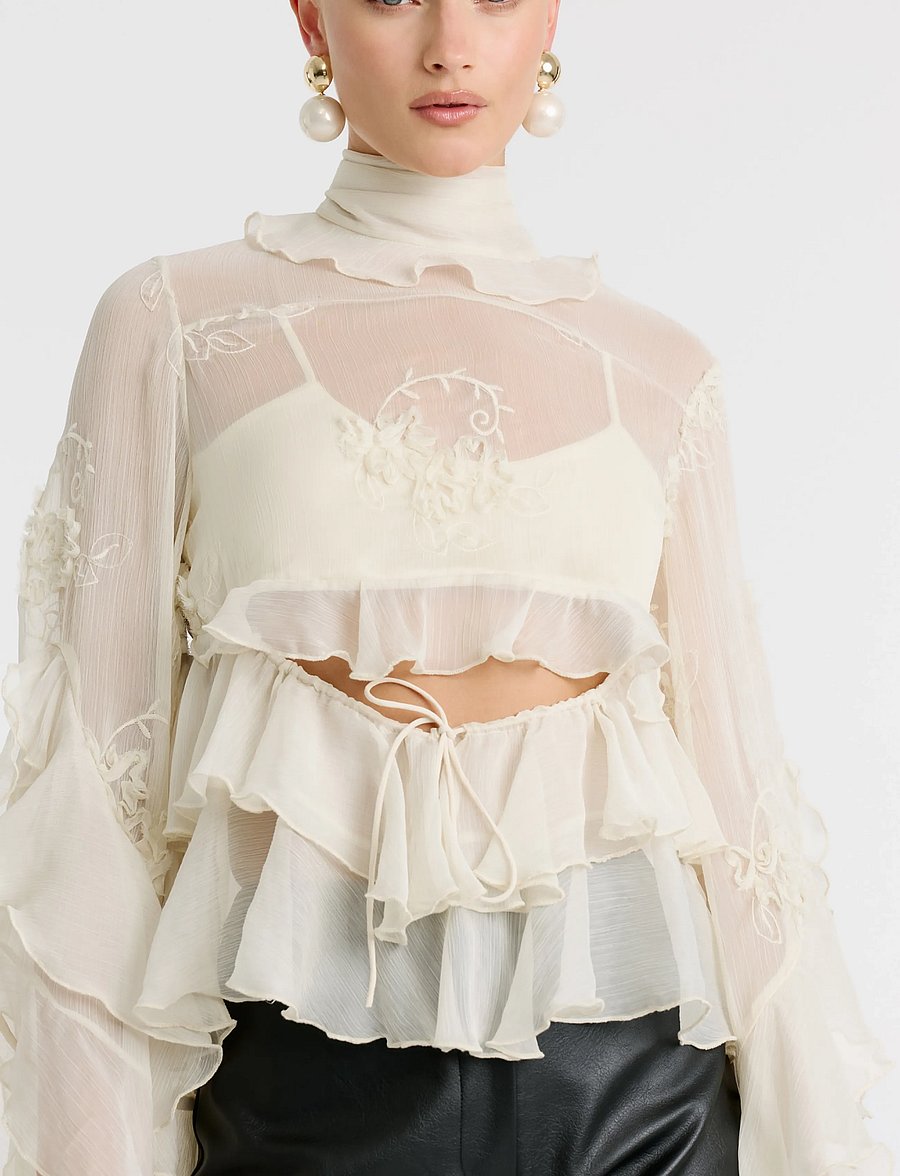 Bardot - ANYSSA RUFFLE BLOUSE - long sleeved blouses - ivory - 4