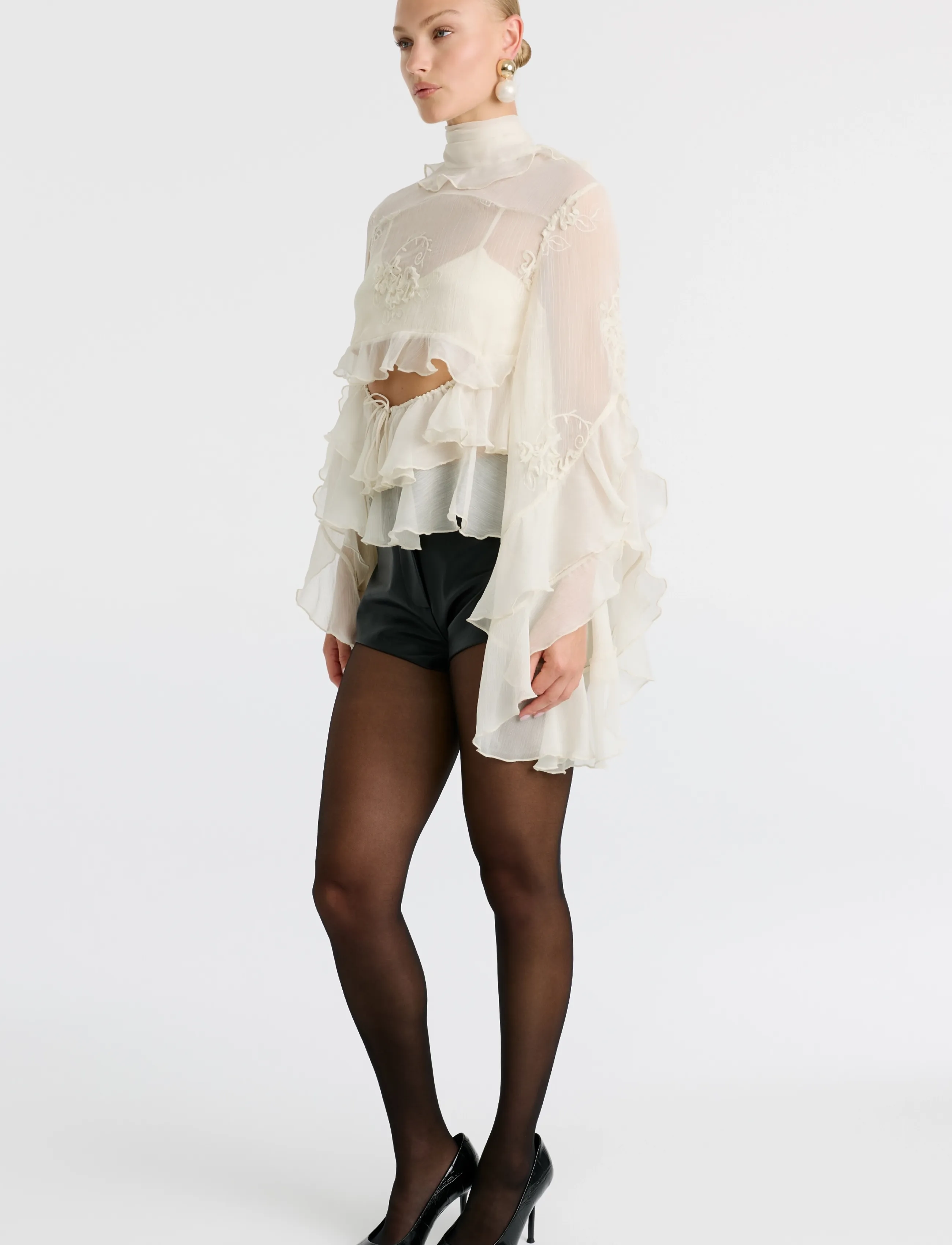 Bardot - ANYSSA RUFFLE BLOUSE - long sleeved blouses - ivory - 5
