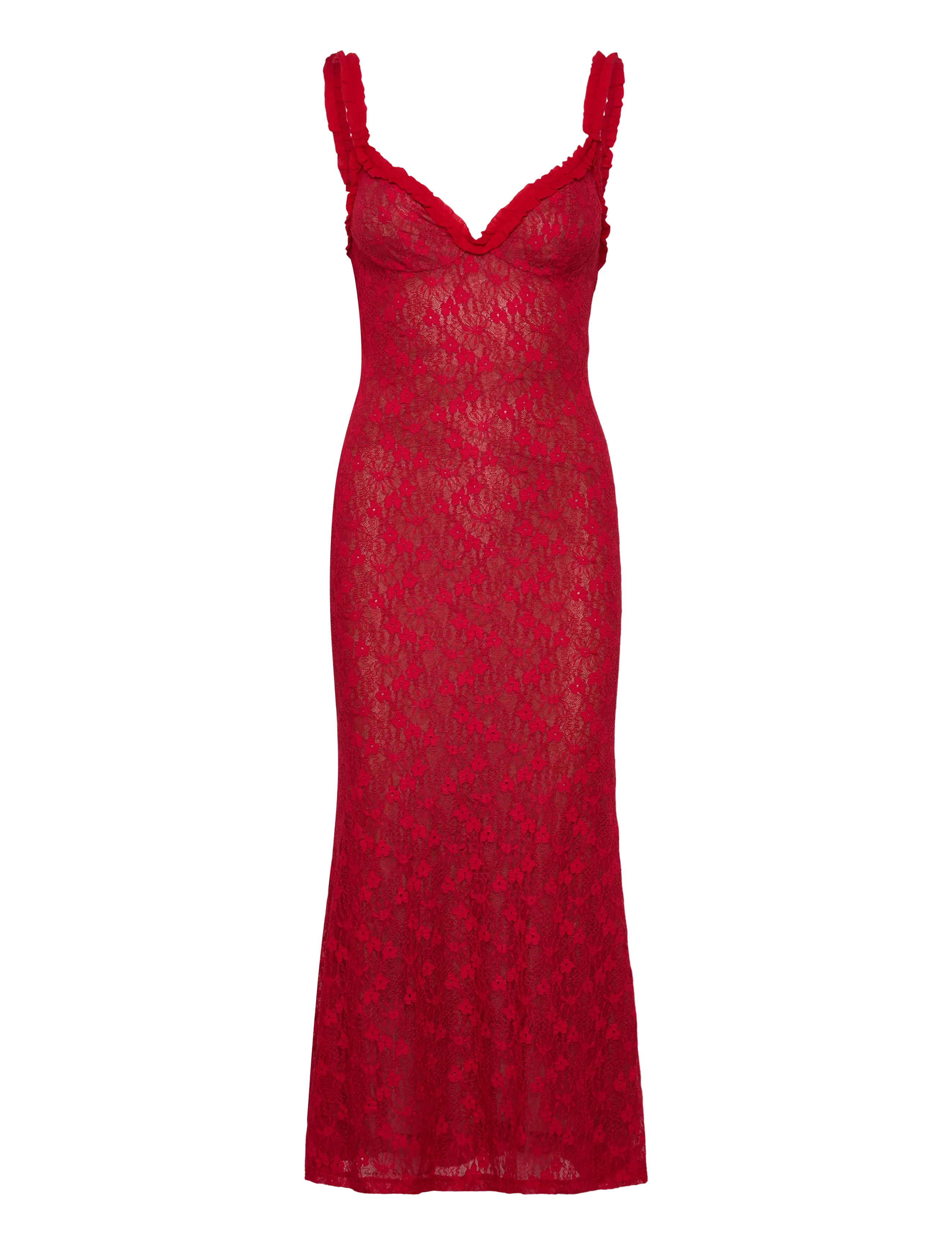 Bardot ALEGRA STRETCH LACE MIDI DRESS - Lace dresses - FIRE RED / red