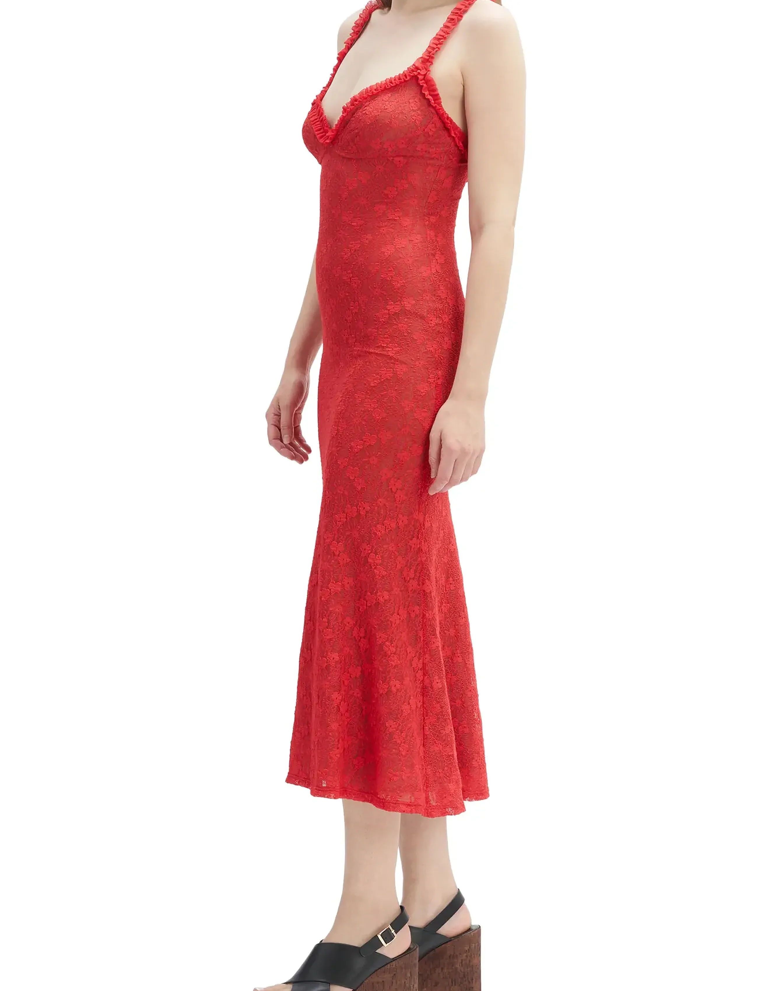Bardot - ALEGRA STRETCH LACE MIDI DRESS - kanten jurken - fire red - 3