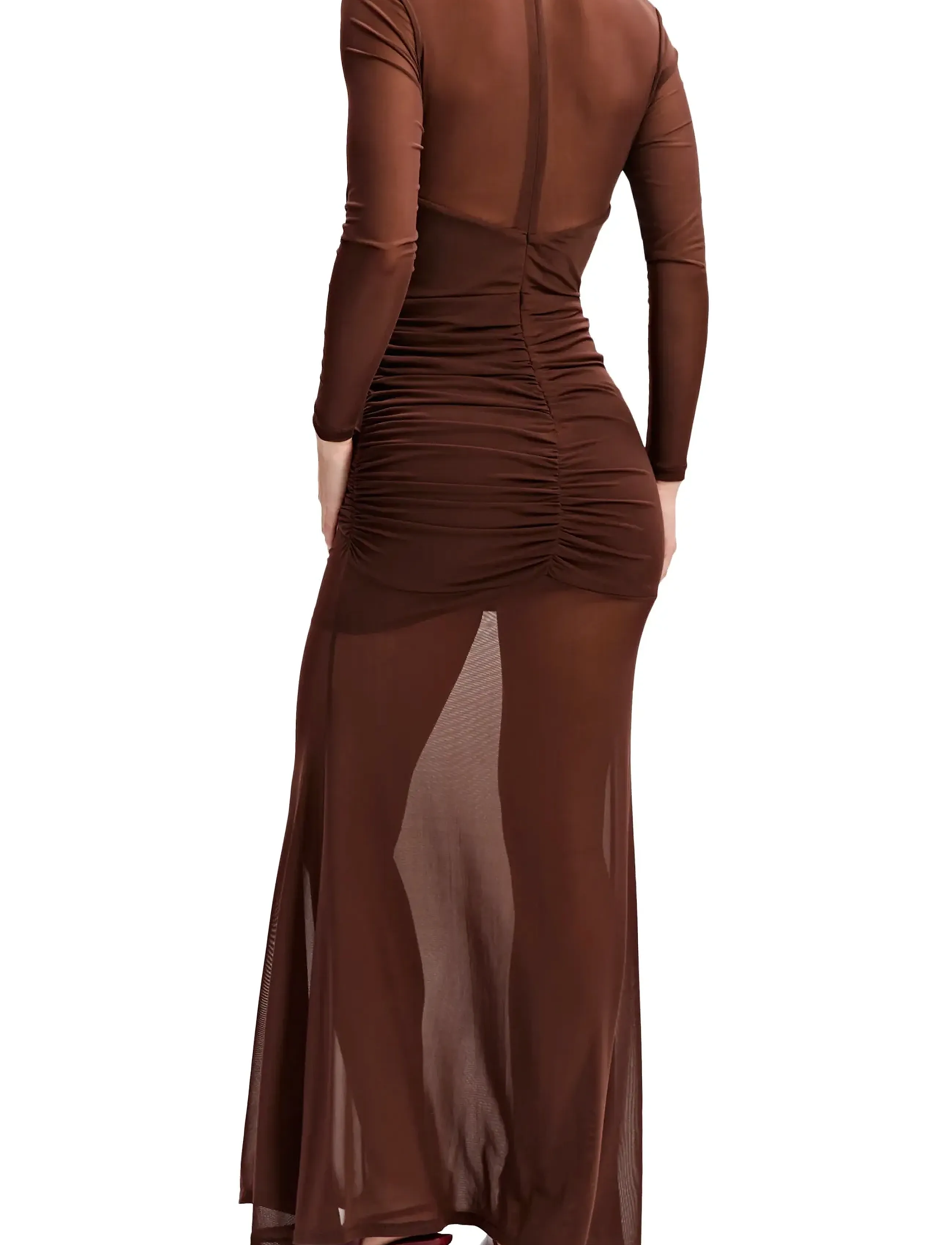 Bardot - VERIA WRAP MESH MAXI DRESS - maksimekot - chocolate - 4