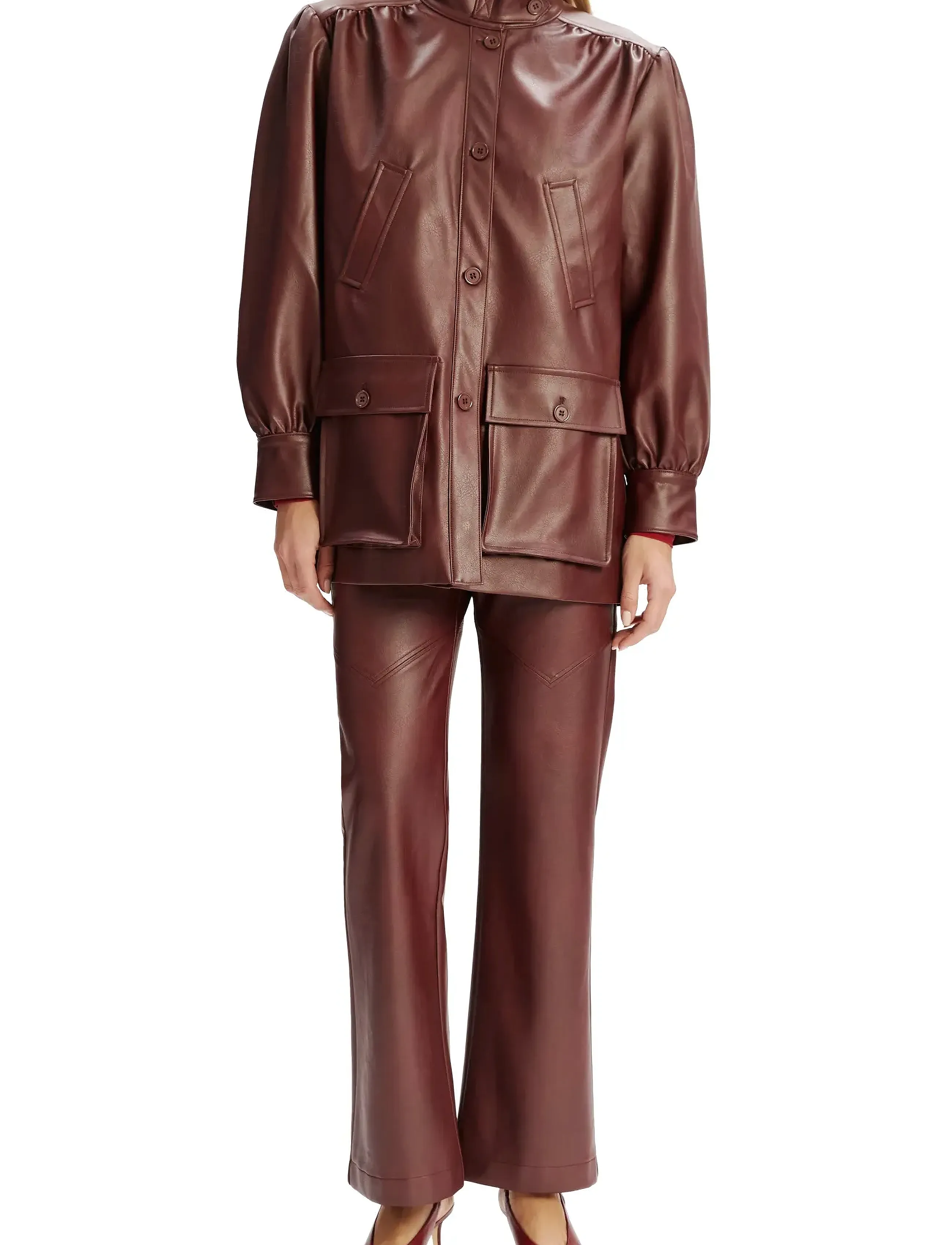 Bardot Clements Vegan Leather Jacket, XL, Jackets, Burgunderrot - Leather, Frauen