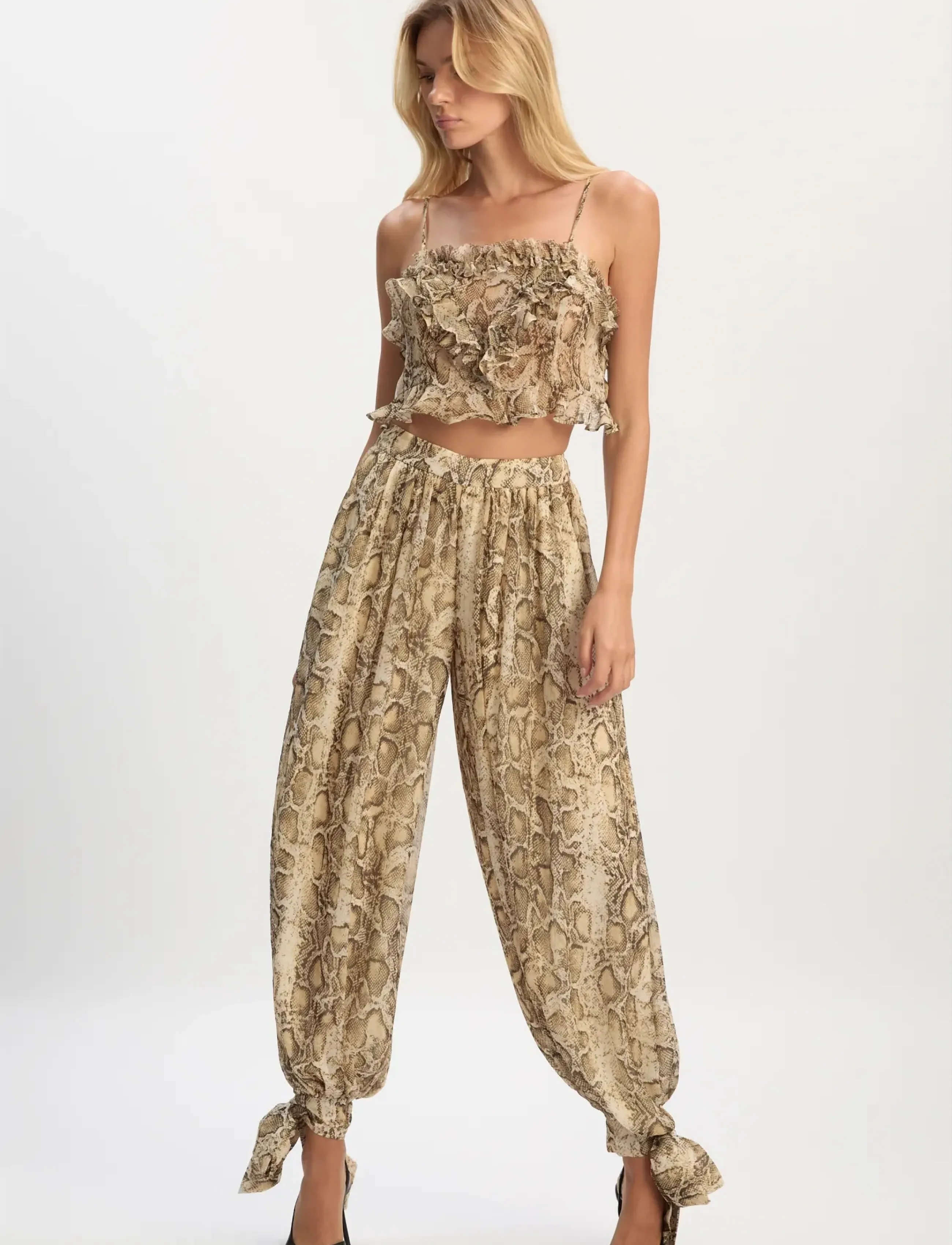 Bardot - ALIRA PRINTED FRILL CROP TOP - crop tops - snake skin - 3