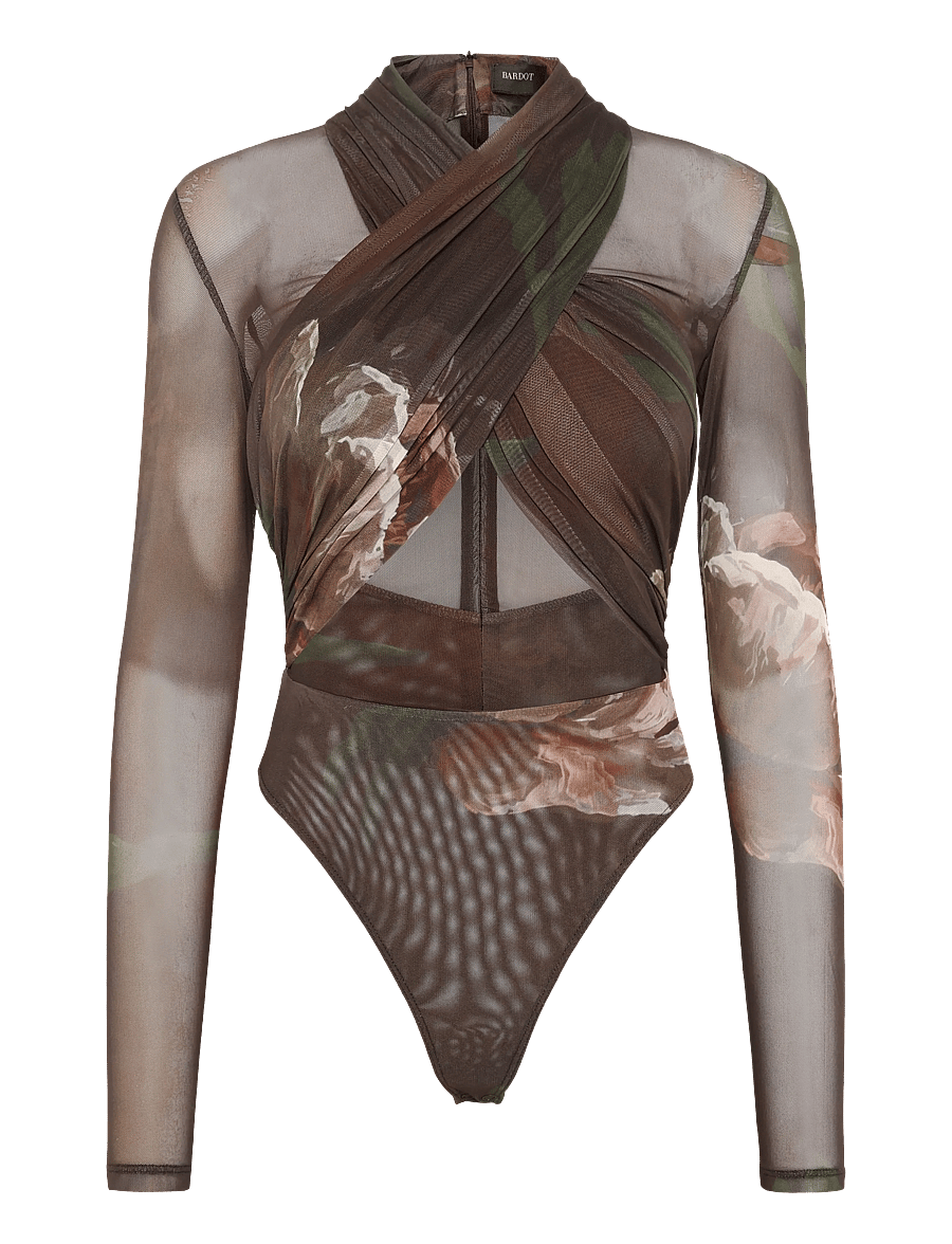 Bardot - ALIYAH PRINTED WRAP BODYSUIT - bodies - choc fl - 0