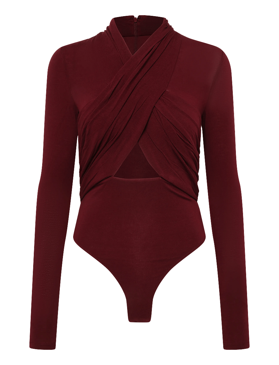 Bardot - ALIYAH JERSEY WRAP BODYSUIT - bodid - burgundy - 0