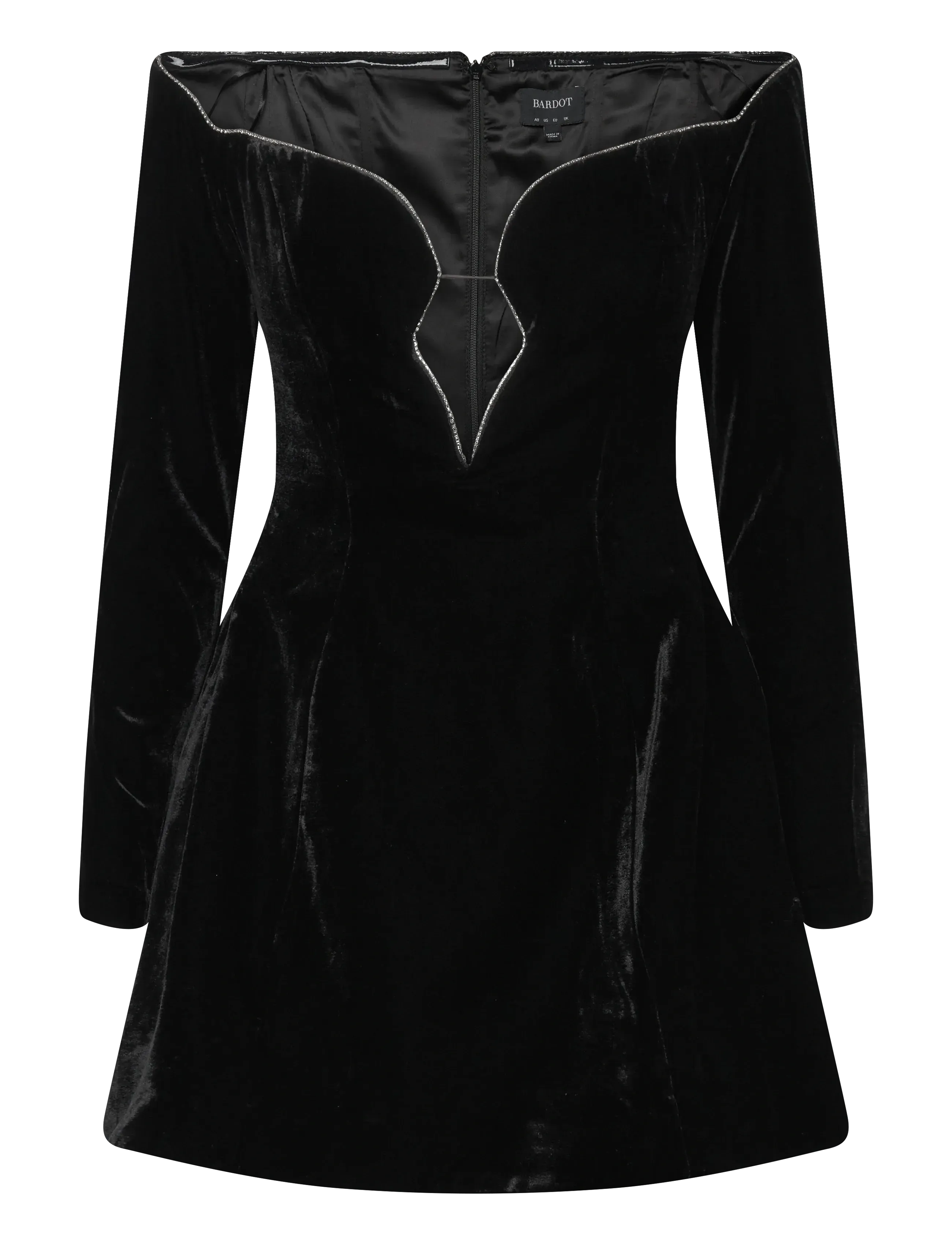BARDOT Luvia Velour Hourglass Kleid Schwarz - 40 - Damen