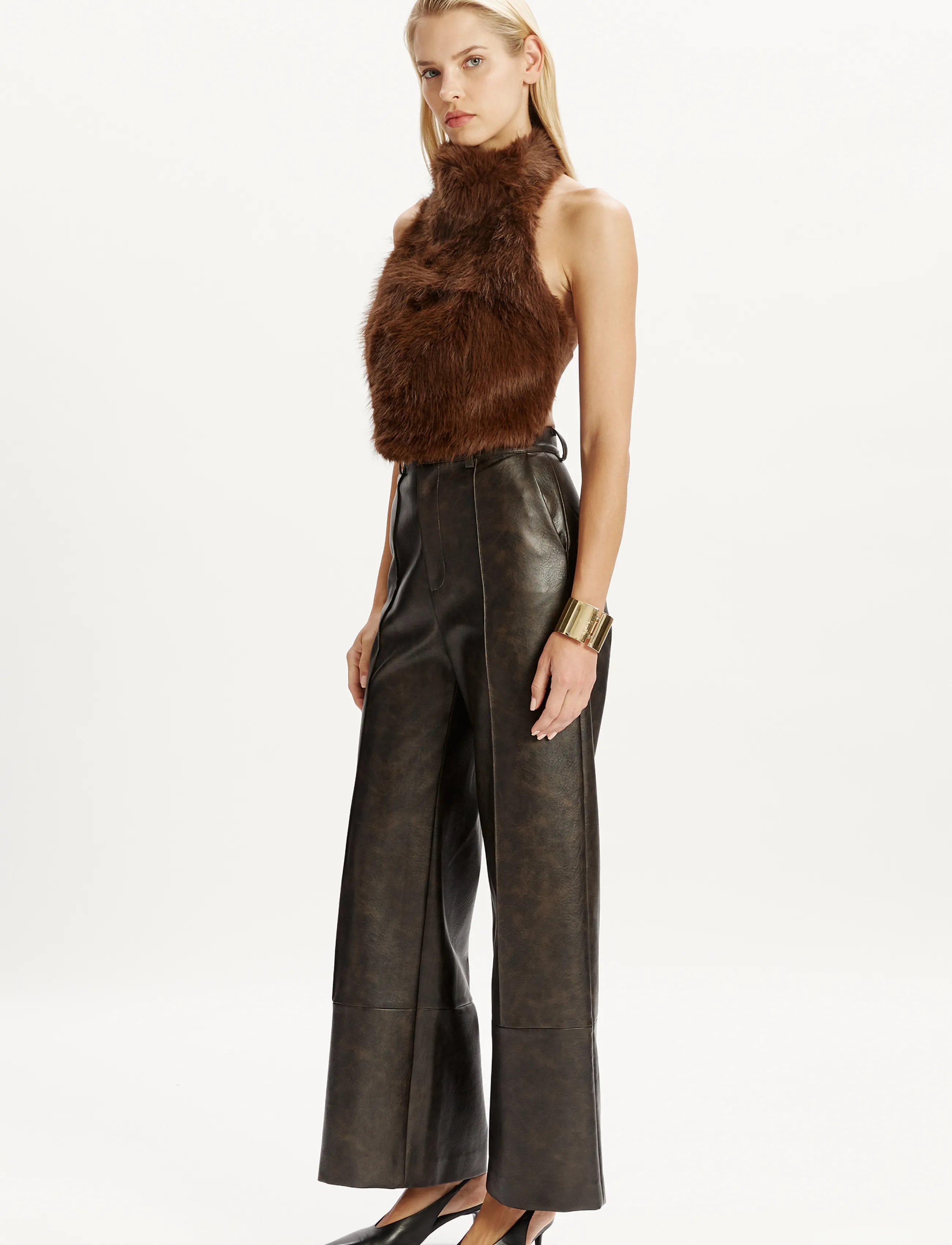 Bardot - JULIETTA FAUX FUR TOP - chocolate - 0