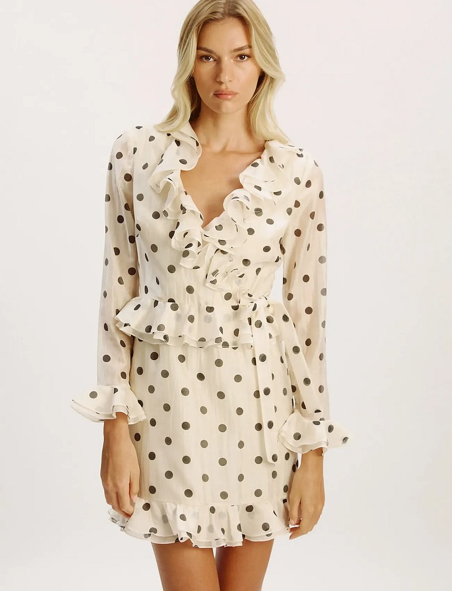 Bardot - FRILL DETAIL SPOT MINI DRESS - cocktailkleider - ivory spot - 3