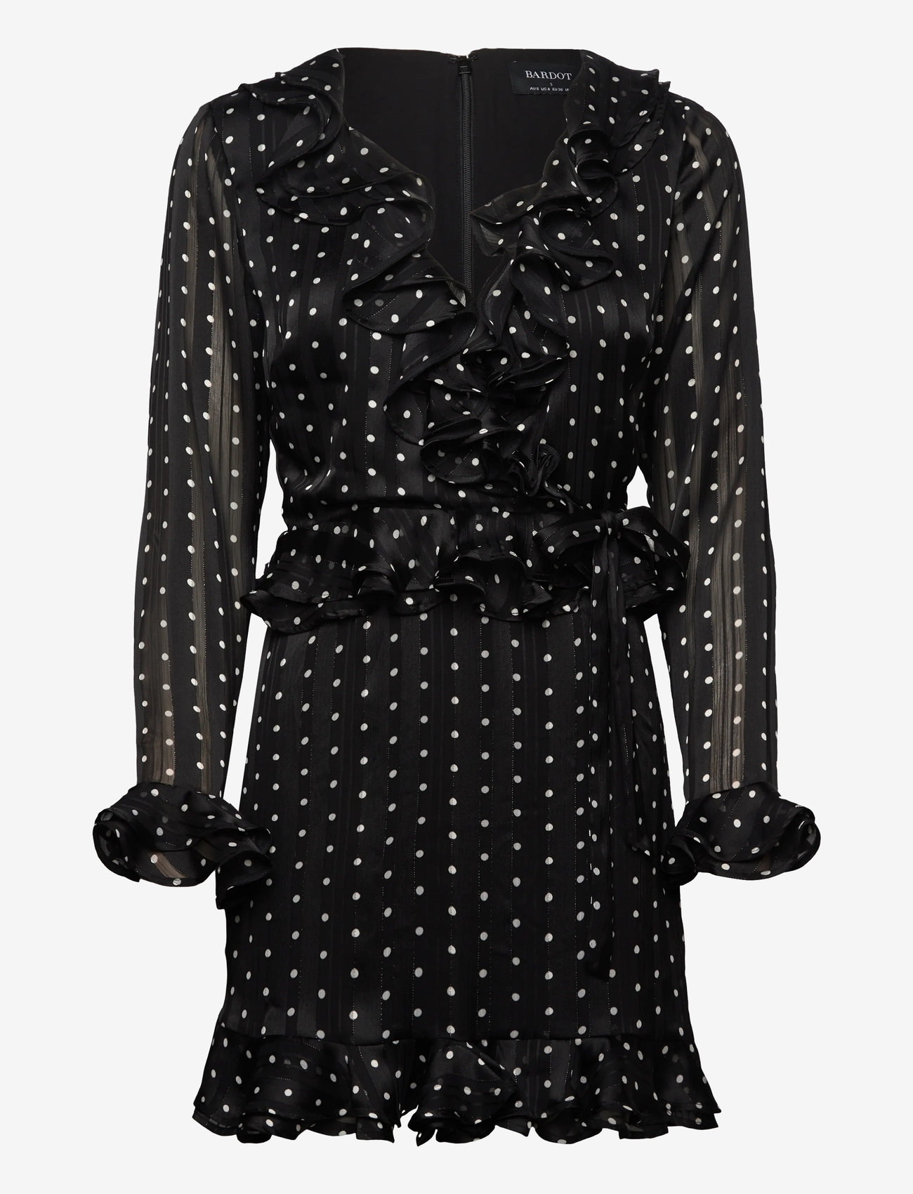 Bardot - FRILL DETAIL SPOT MINI DRESS - korta klänningar - black spot - 1