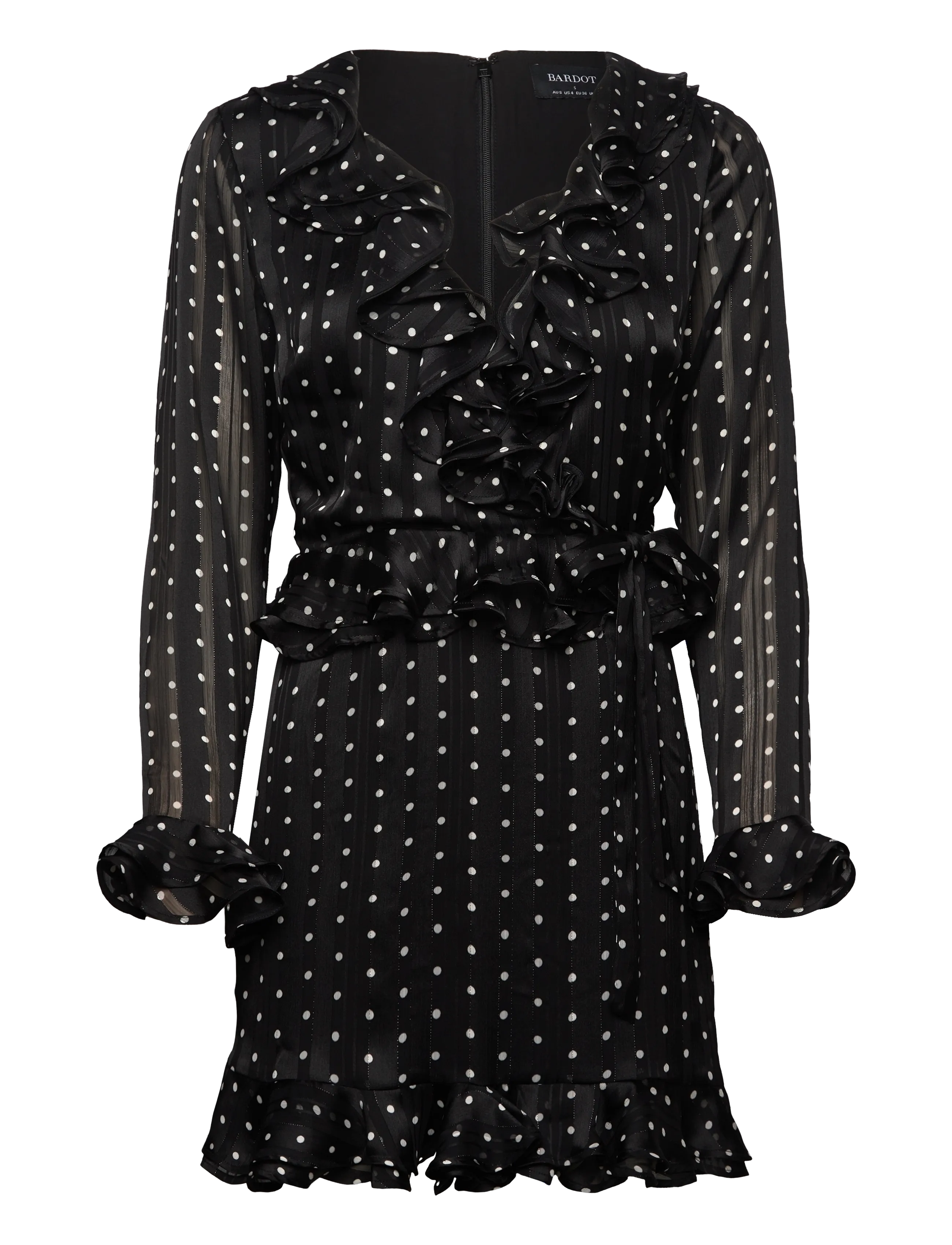 Bardot FRILL DETAIL SPOT MINI DRESS - Bardot - BLACK SPOT / black