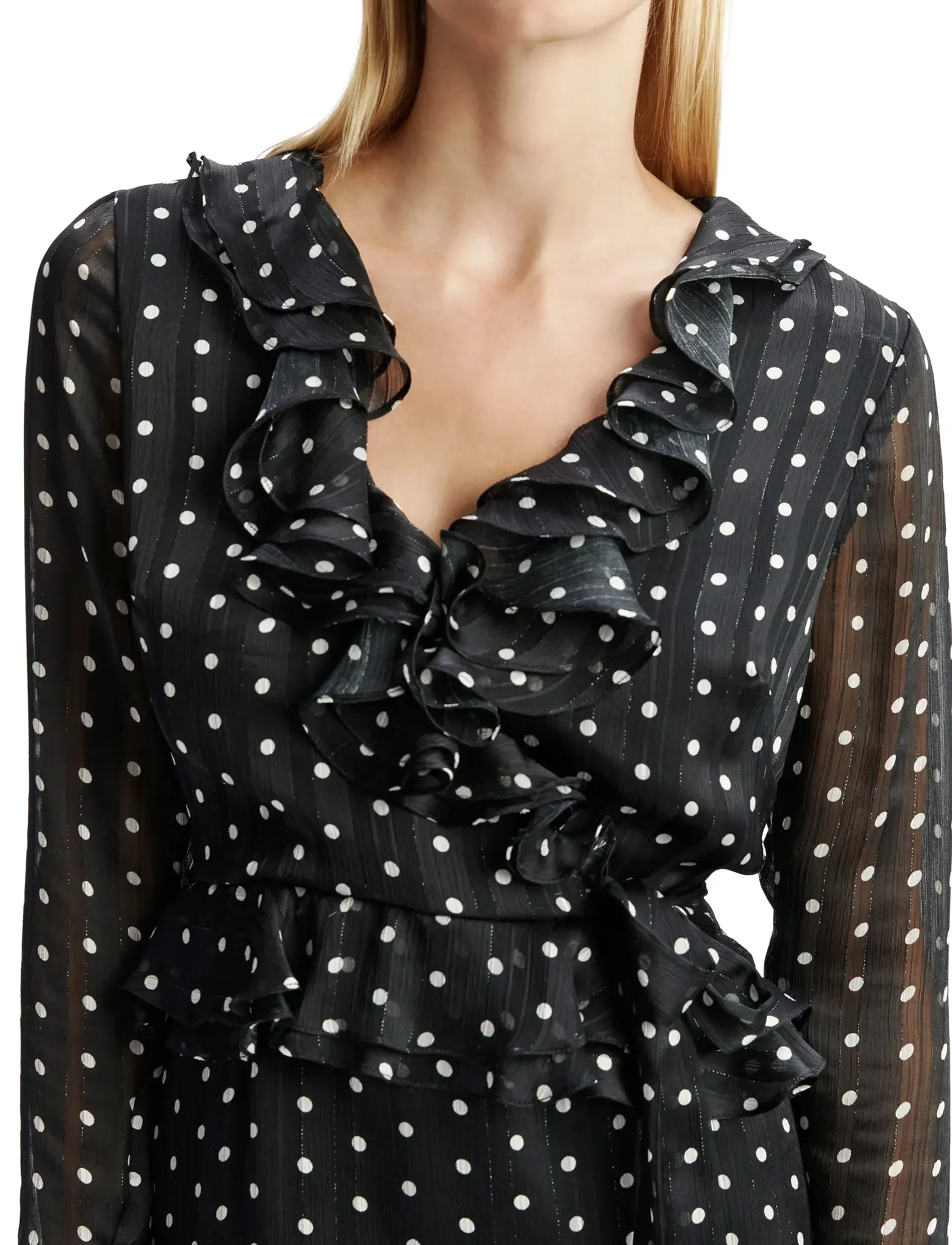 Bardot - FRILL DETAIL SPOT MINI DRESS - short dresses - black spot - 5