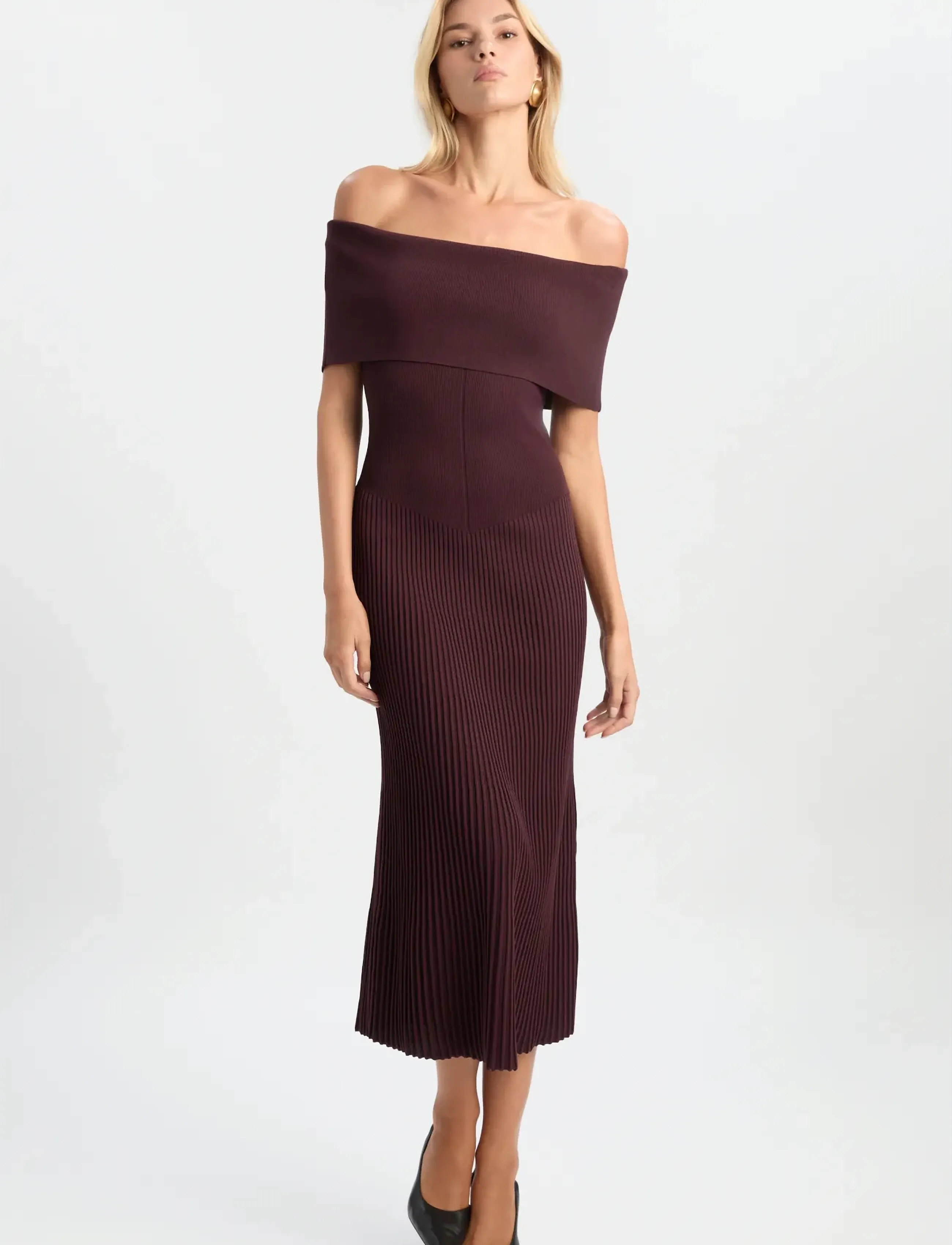 Bardot HARRO PLEATED KNIT DRESS - Kootud kleidid - DEEP PLUM / burgundy