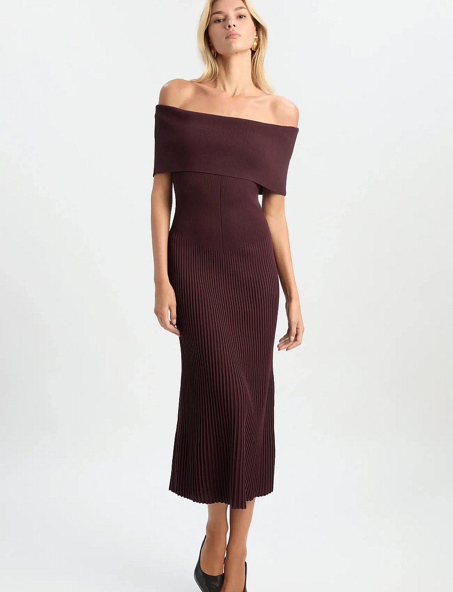 Bardot - HARRO PLEATED KNIT DRESS - Õhtukleidid - deep plum - 0