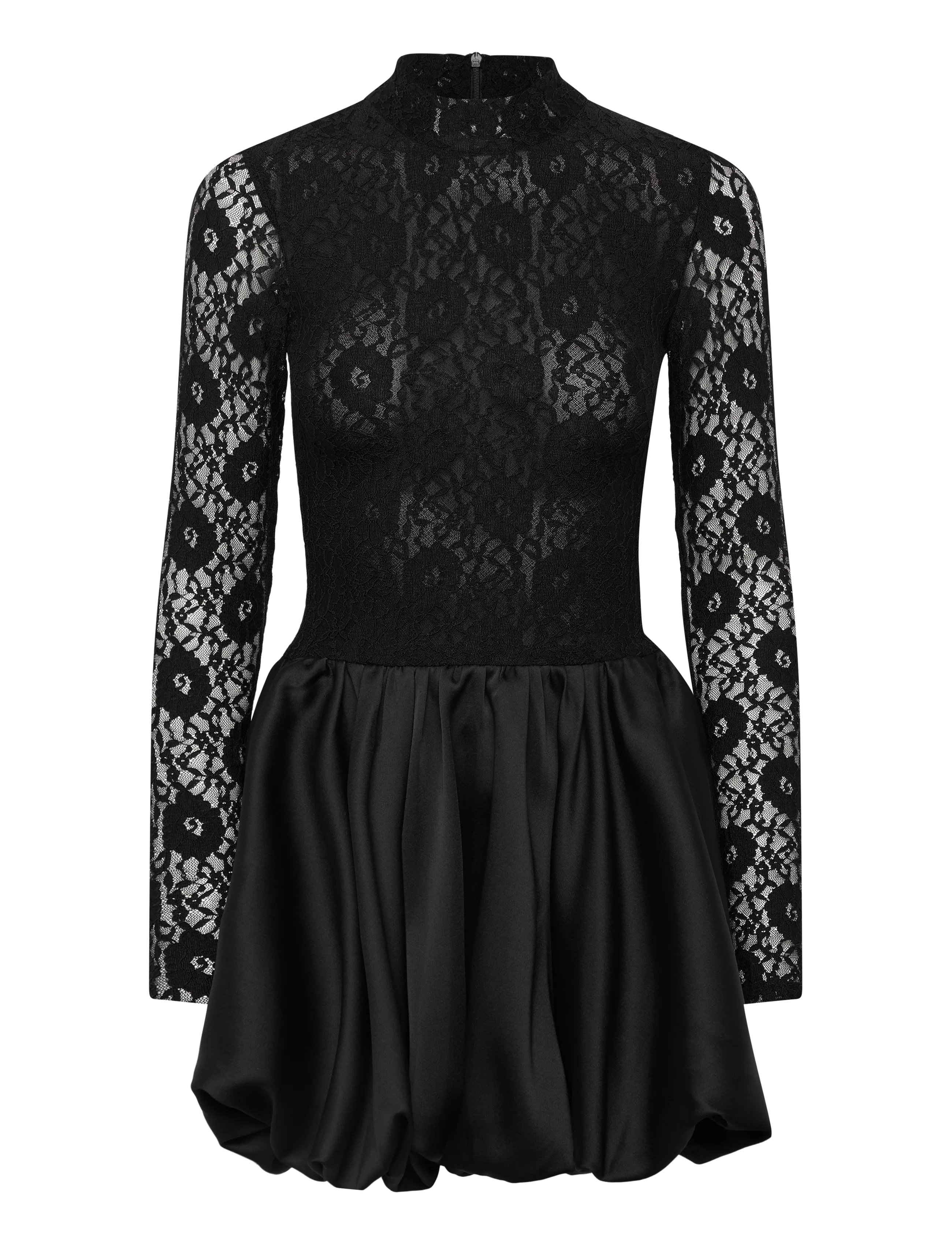 YANA LACE SATIN MINI DRESS - BLACK