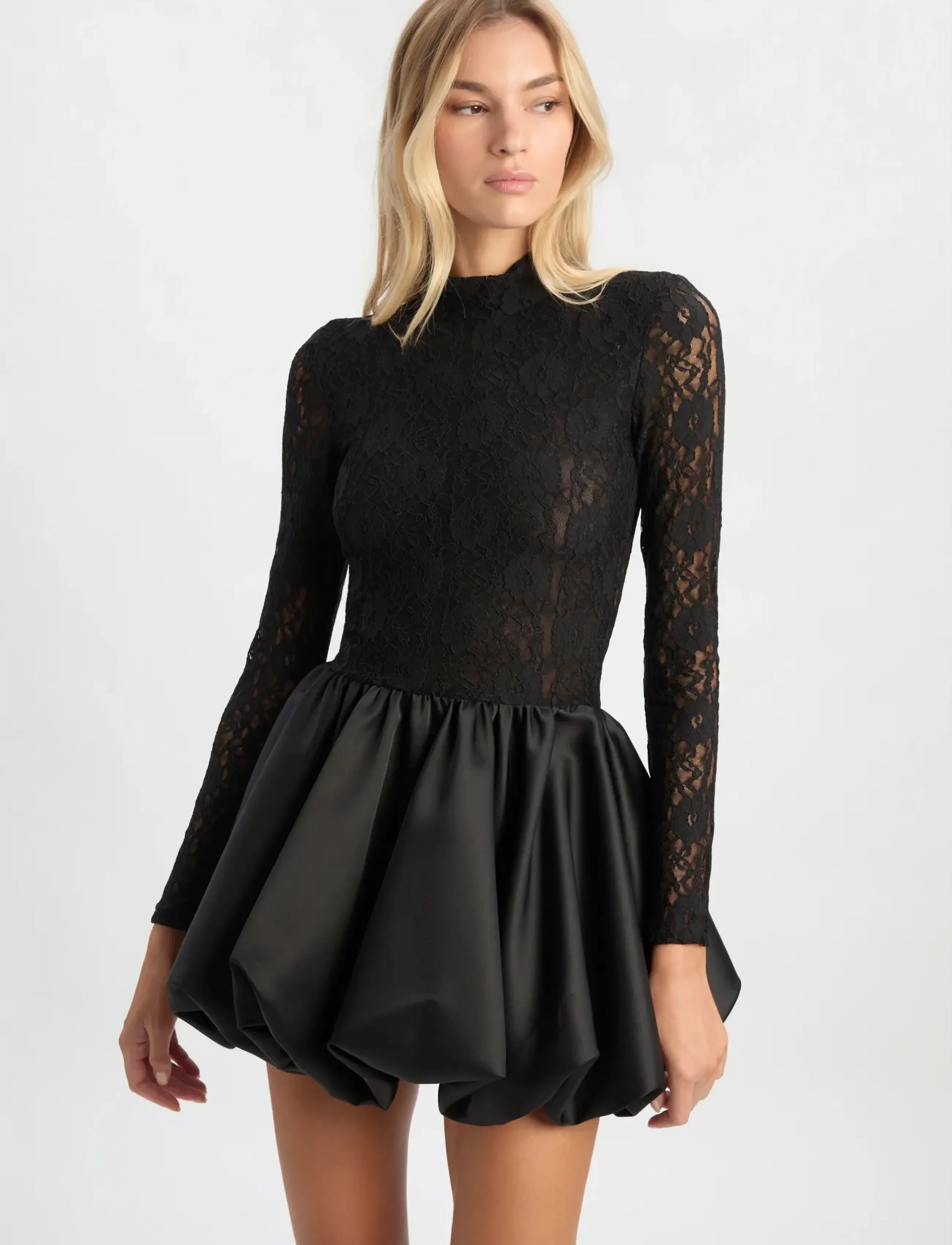 Bardot Yana Lace Satin Mini Dress, 42, Black, Kjoler > Kort Kjole, Dame