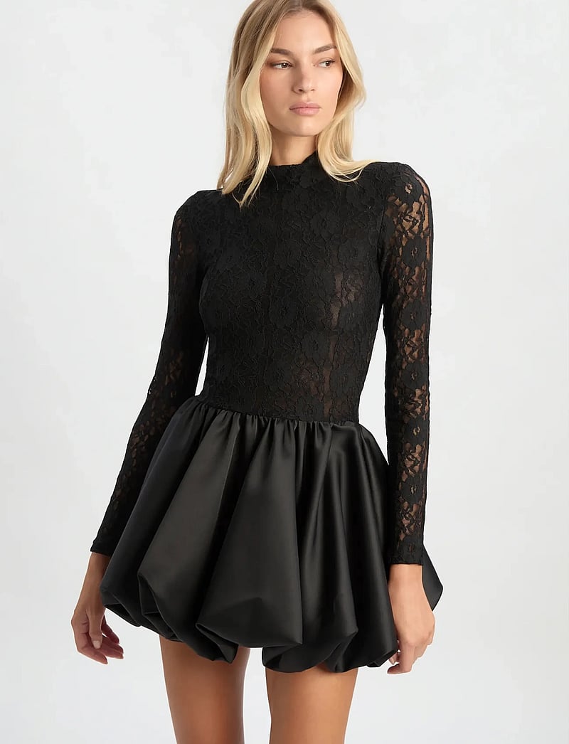 Bardot - YANA LACE SATIN MINI DRESS - blondekjoler - black - 0