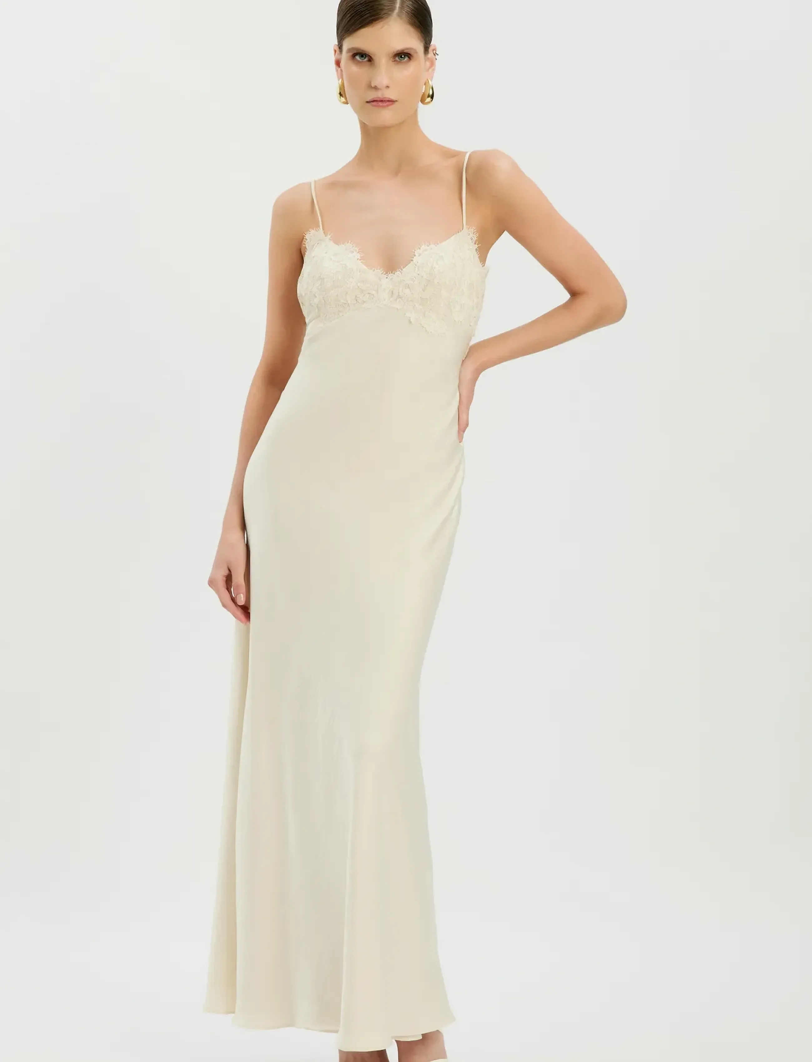Bardot Elisan Lace Satin Maxi Dress, 42, Cream, Kjoler > Maxikjole, Dame