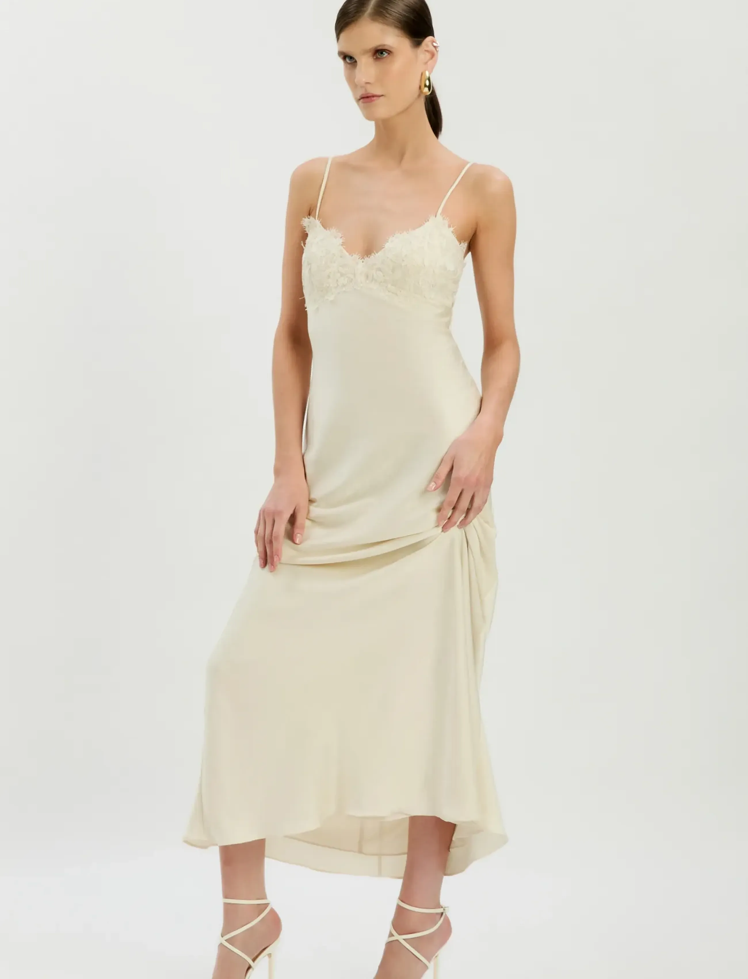 Bardot - ELISAN LACE SATIN MAXI DRESS - slip dresses - ivory - 3