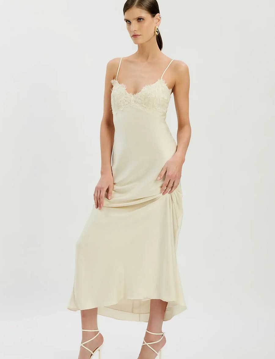 Bardot - ELISAN LACE SATIN MAXI DRESS - slip dresses - ivory - 3