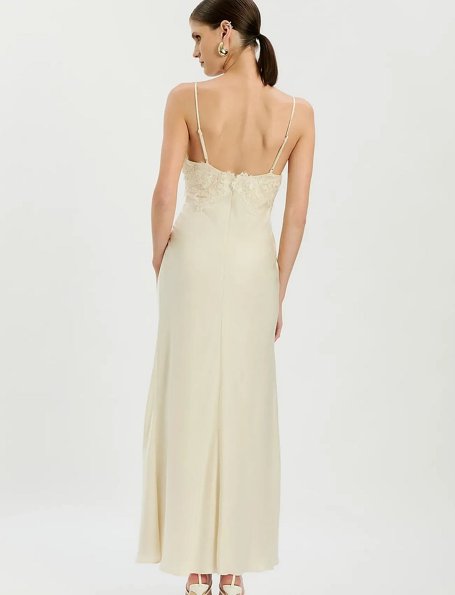 Bardot - ELISAN LACE SATIN MAXI DRESS - slip dresses - ivory - 4