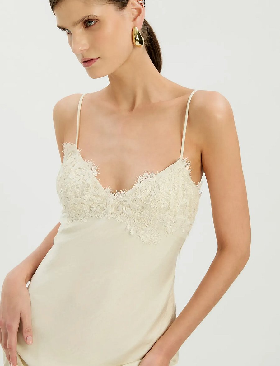 Bardot - ELISAN LACE SATIN MAXI DRESS - slip dresses - ivory - 5