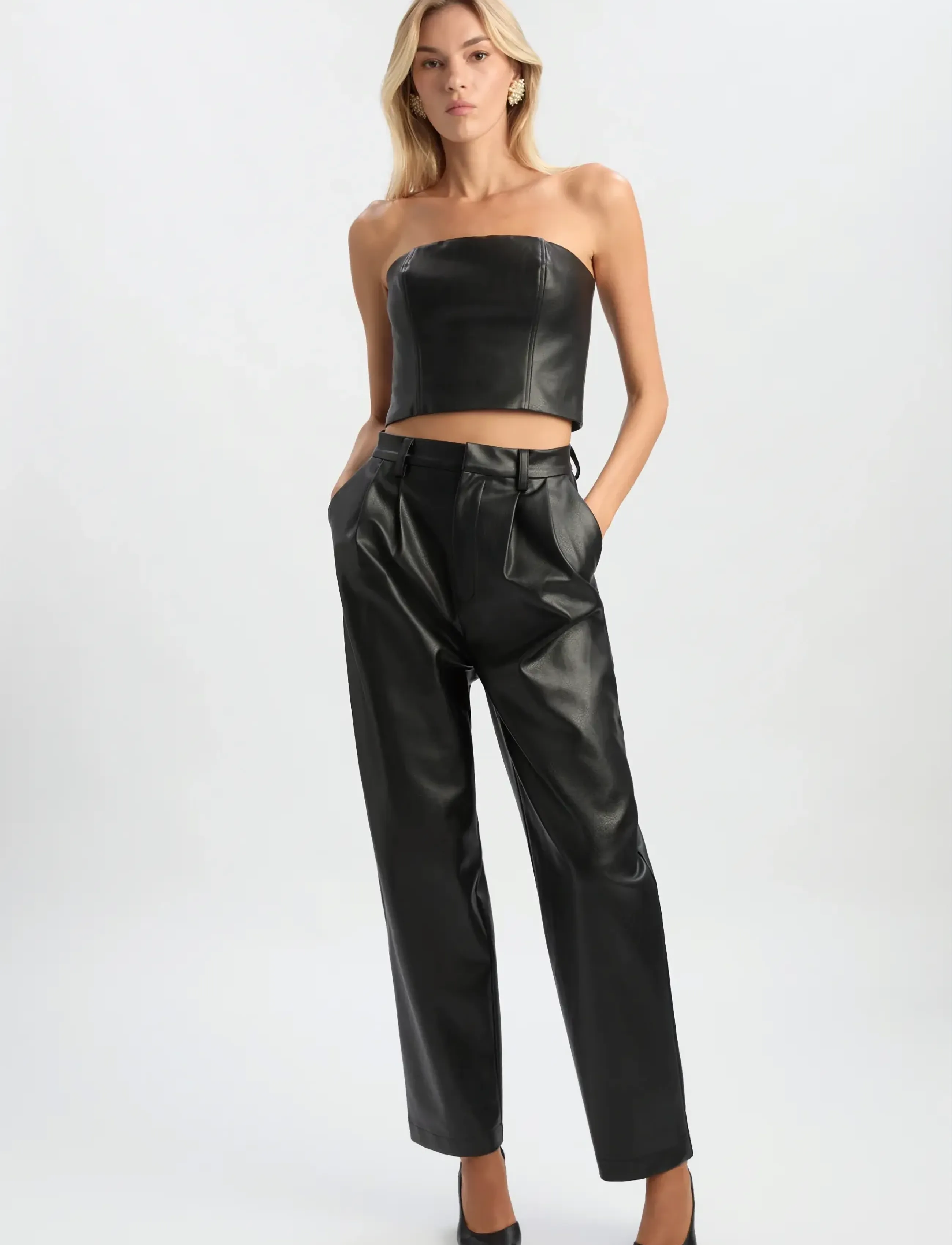 Bardot KELSA VEGAN LEATHER PANT - Hosen - BLACK / black