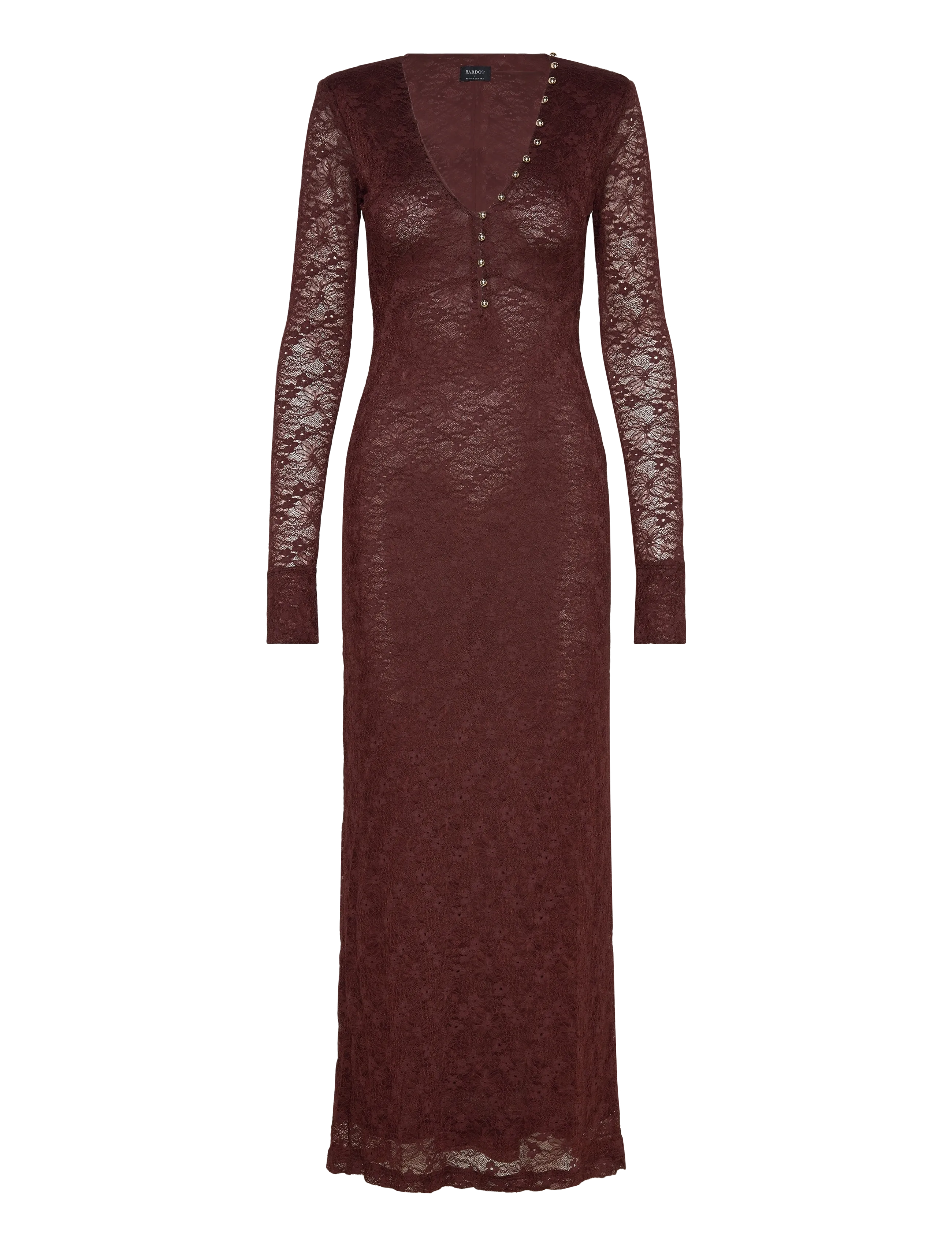 BARDOT Zenia Lange Ärmel Midi Kleid Braun - 38 - Damen