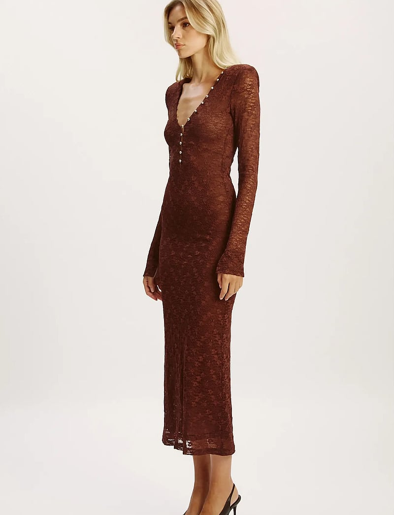 Bardot - ZENIA LONG SLEEVE MIDI DRESS - evening dresses - chocolate - 5