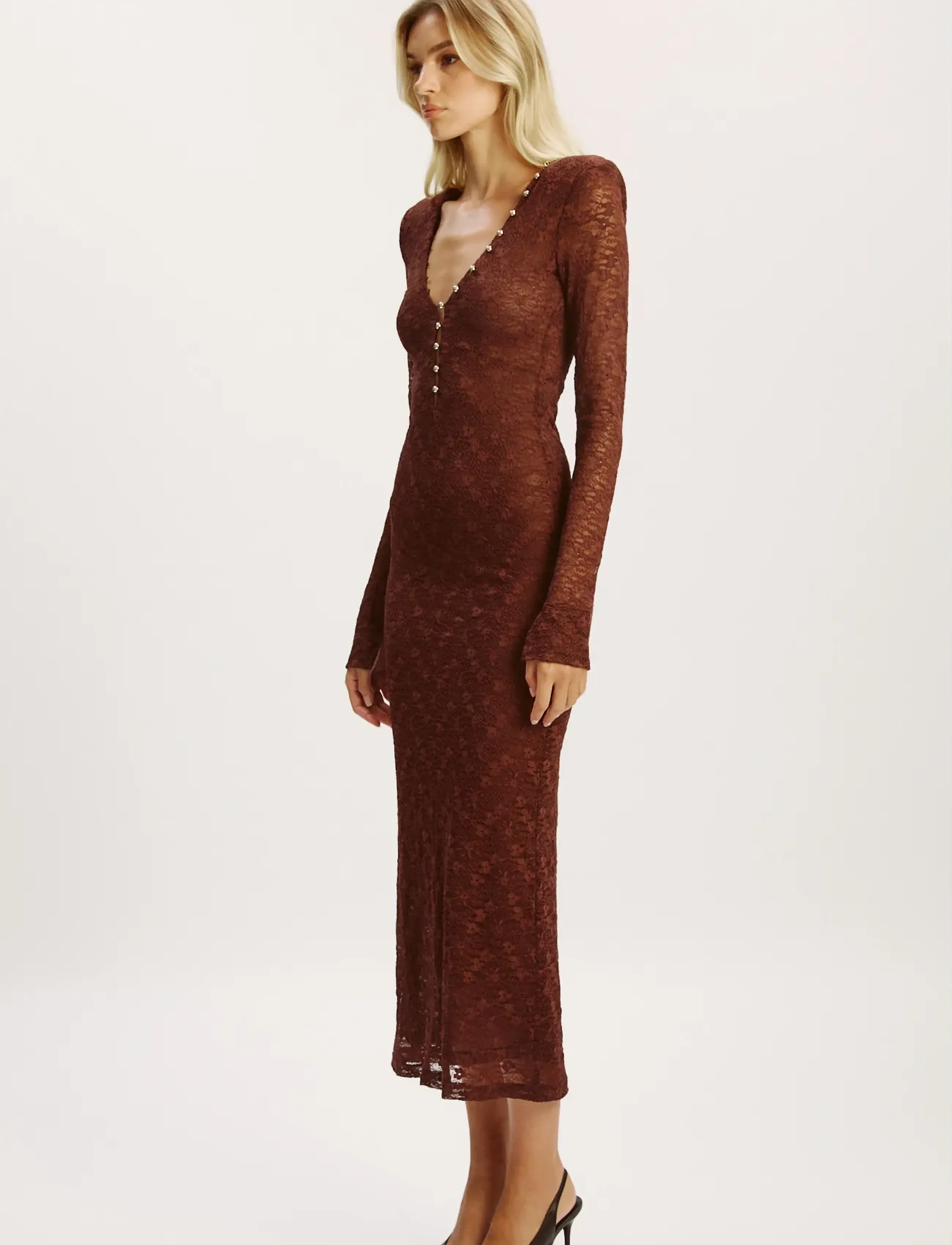 Bardot - ZENIA LONG SLEEVE MIDI DRESS - abendkleider - chocolate - 5