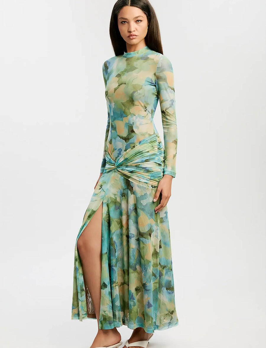 Bardot - LEA FLORAL MESH DRESS - maxi kjoler - green flo - 0