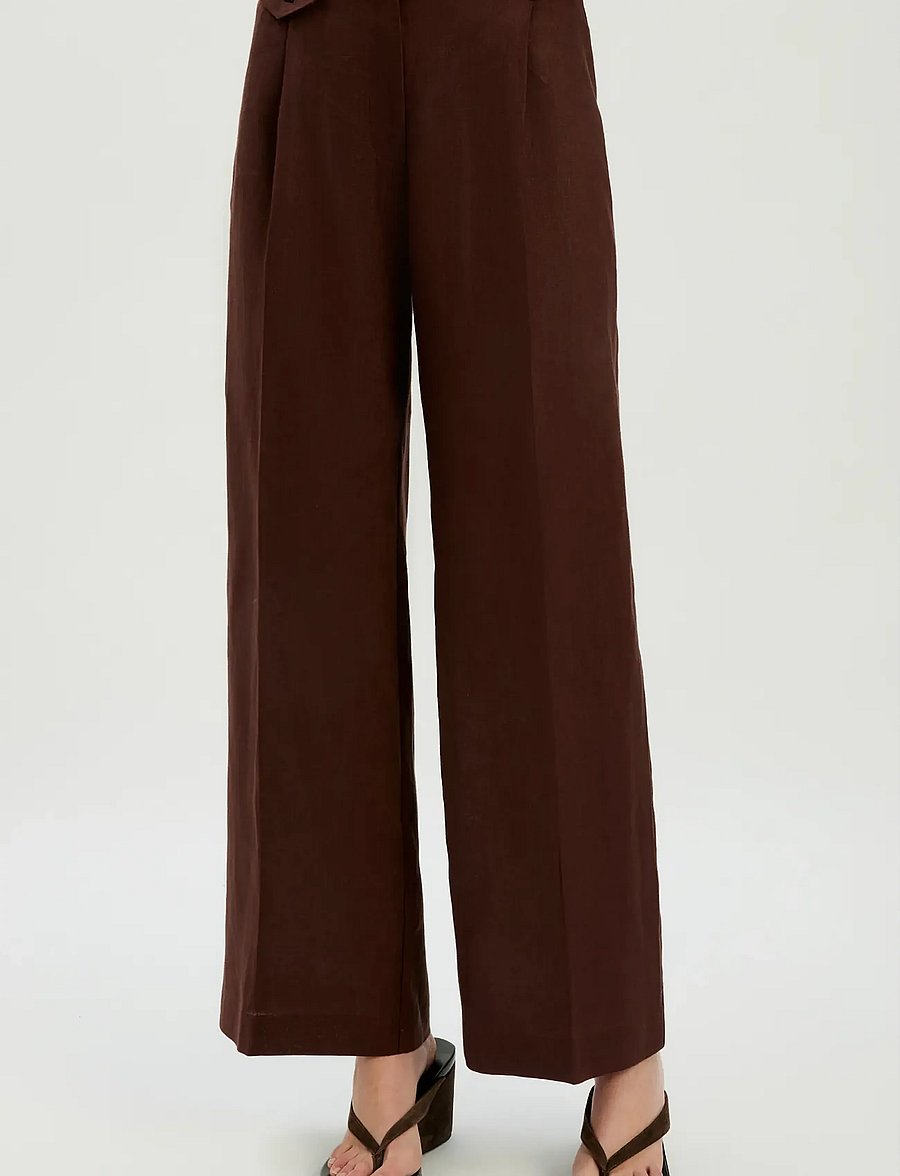 Bardot - GEORDY HIPSTER LINEN PANT - hosen mit weitem bein - chocolate - 0