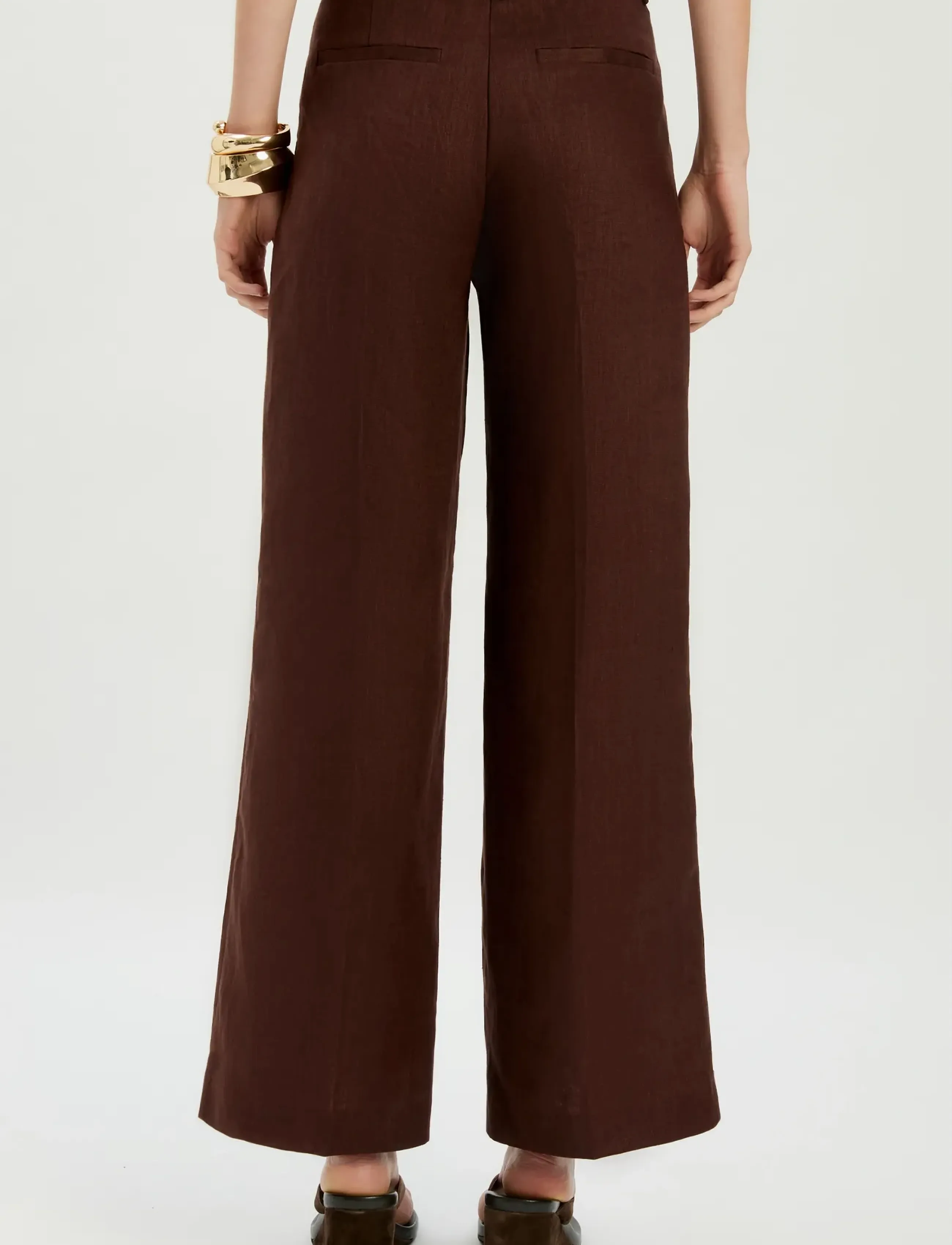 Bardot - GEORDY HIPSTER LINEN PANT - laia säärega püksid - chocolate - 4