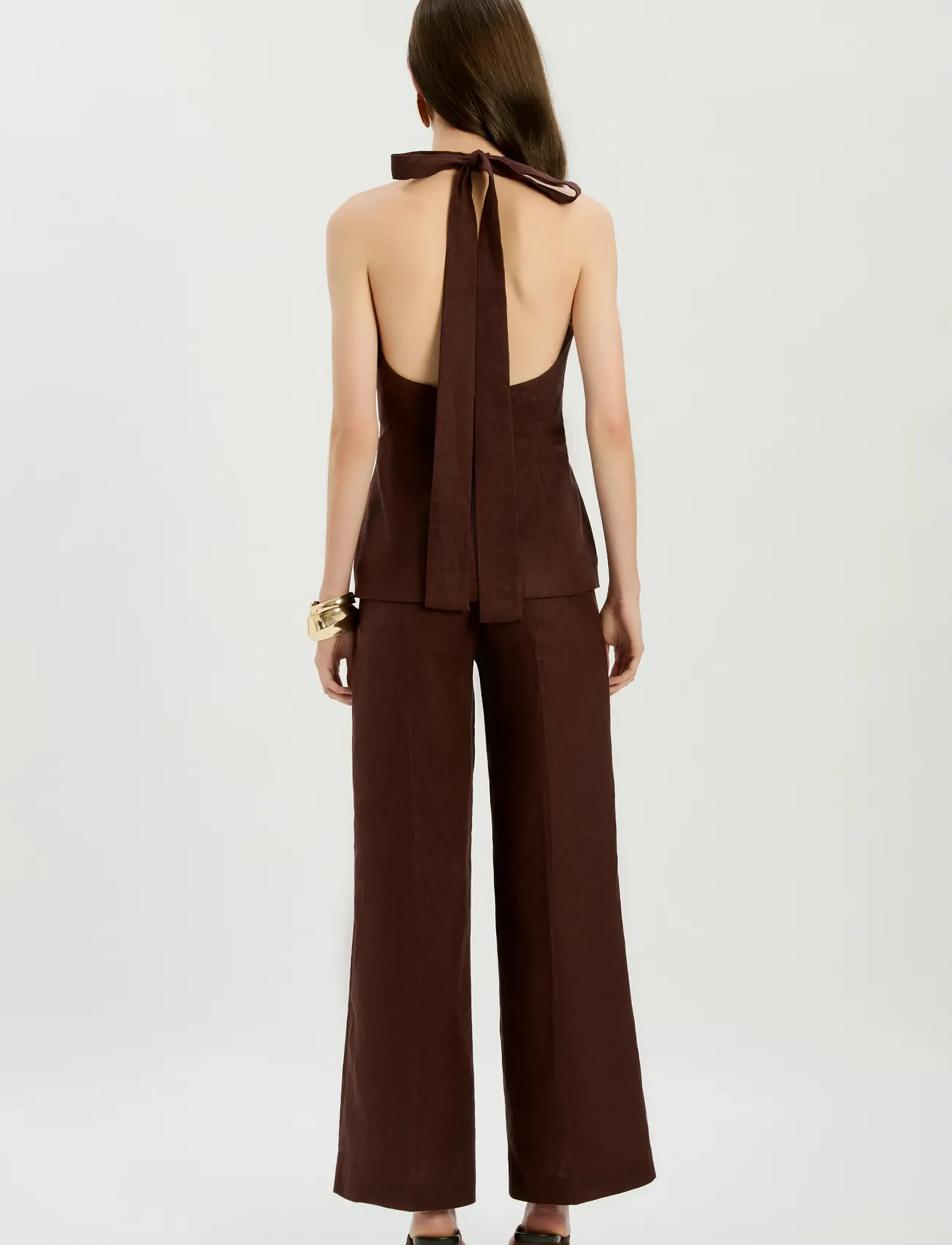 Bardot - GEORDY HIPSTER LINEN PANT - laia säärega püksid - chocolate - 5
