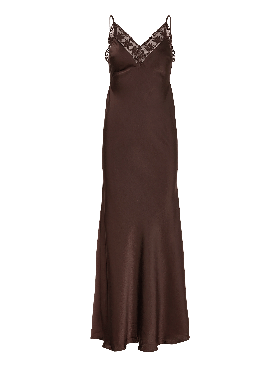 Bardot - BONITA LACE TRIM MAXI DRESS - vabalt langevad slip-kleidid - dark choco - 1