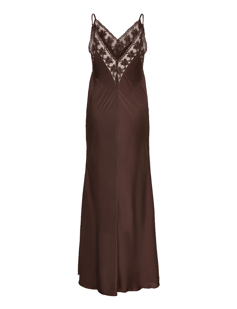 Bardot - BONITA LACE TRIM MAXI DRESS - vabalt langevad slip-kleidid - dark choco - 2