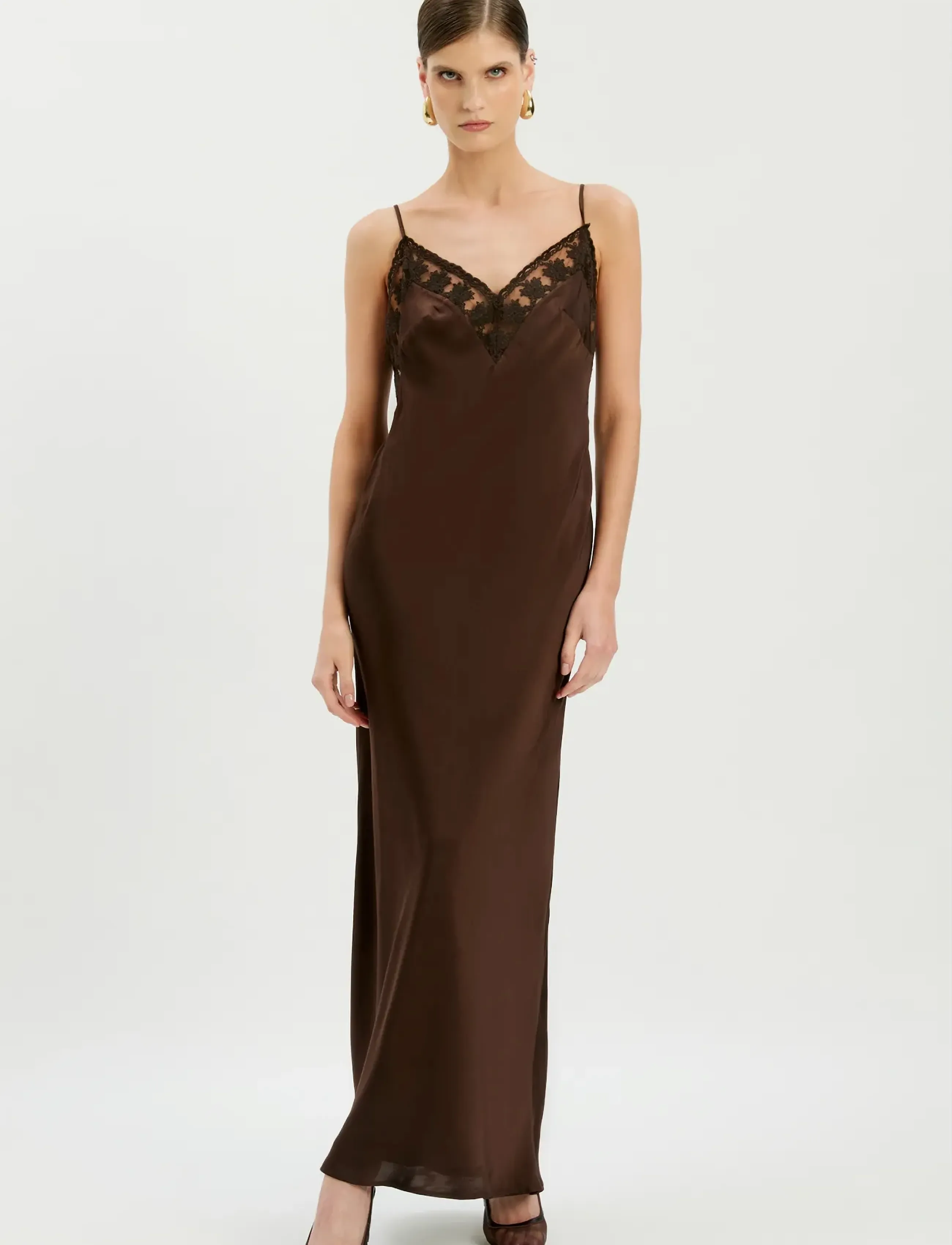 Bardot Bonita Lace Trim Maxi Dress, 36, Brown, Kjoler > Maxikjole, Dame