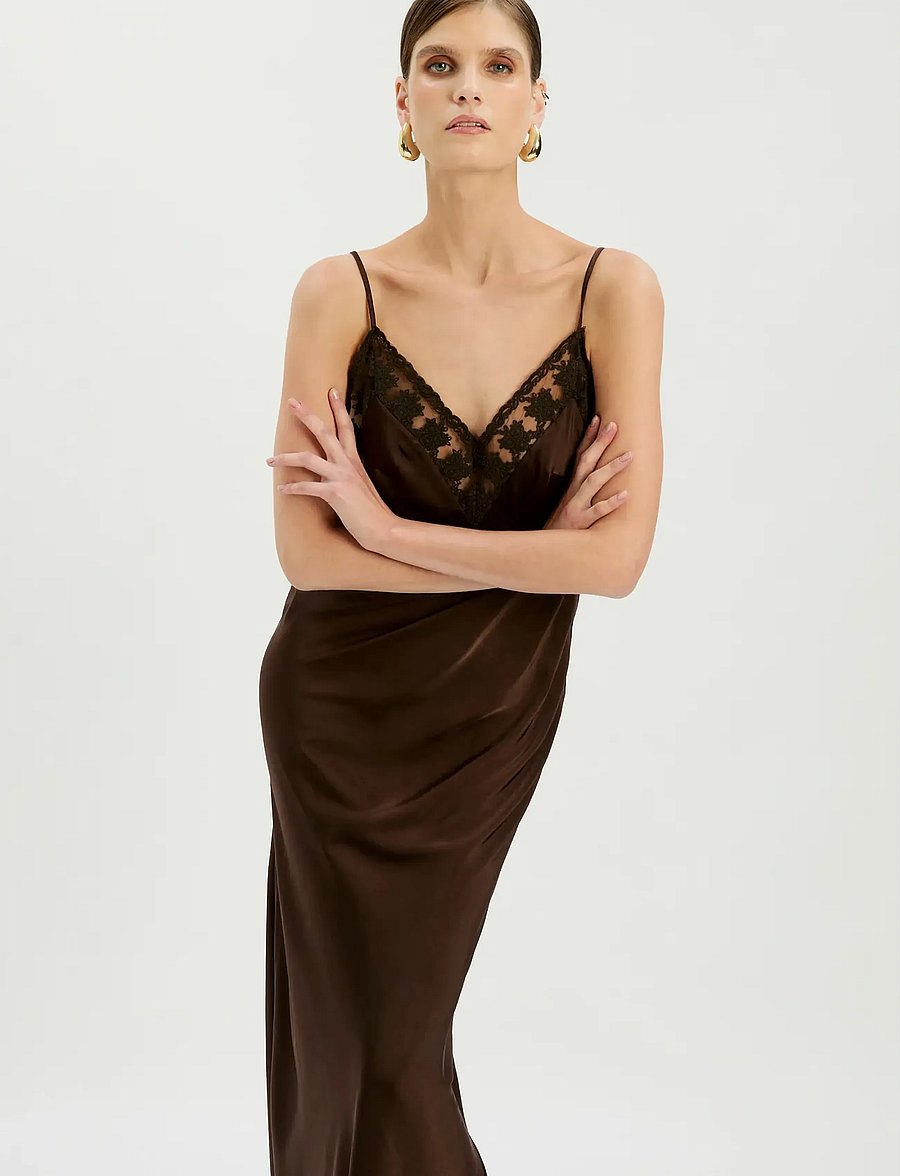 Bardot - BONITA LACE TRIM MAXI DRESS - vabalt langevad slip-kleidid - dark choco - 3