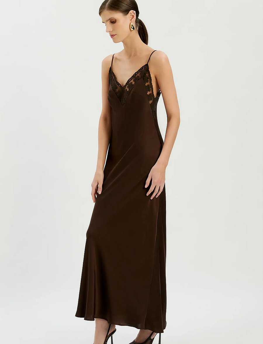 Bardot - BONITA LACE TRIM MAXI DRESS - vabalt langevad slip-kleidid - dark choco - 5