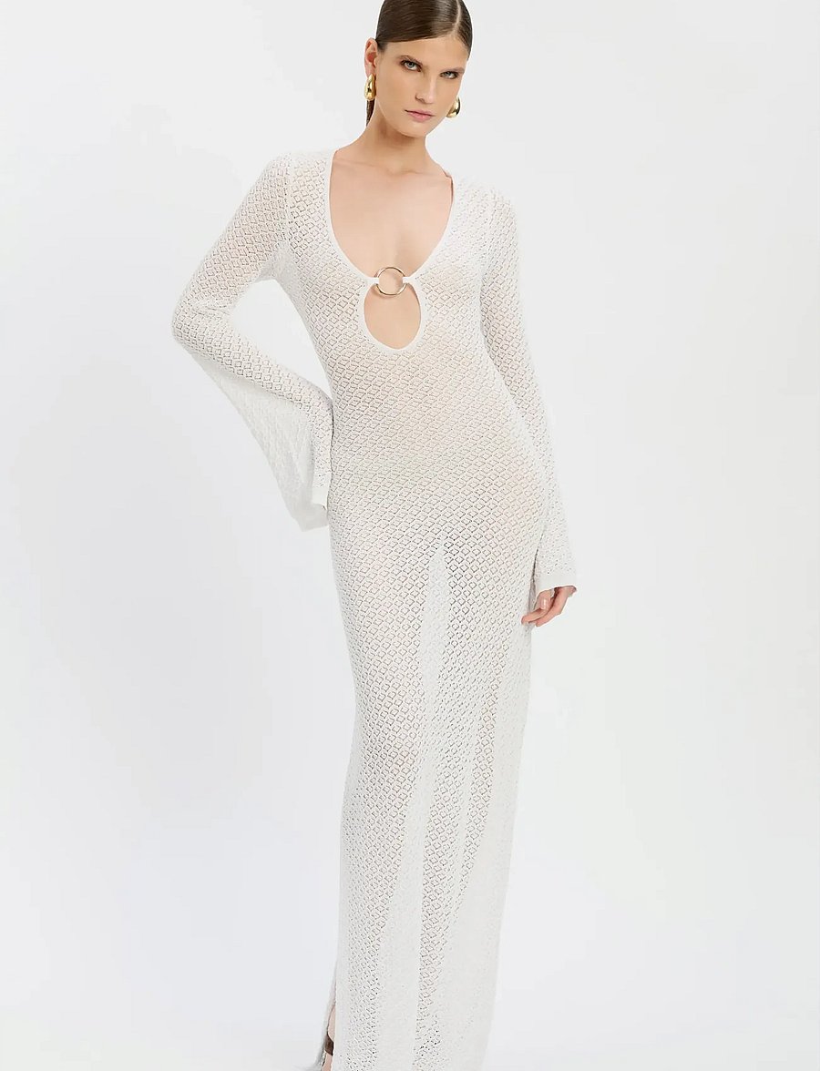 Bardot - BRYN CROCHET MAXI DRESS - knitted dresses - ivory - 0