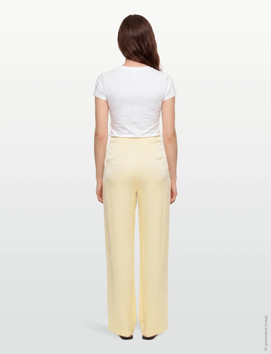 Bardot - DEVIN MID RISE SATIN PANT - hosen mit weitem bein - buttercup - 4