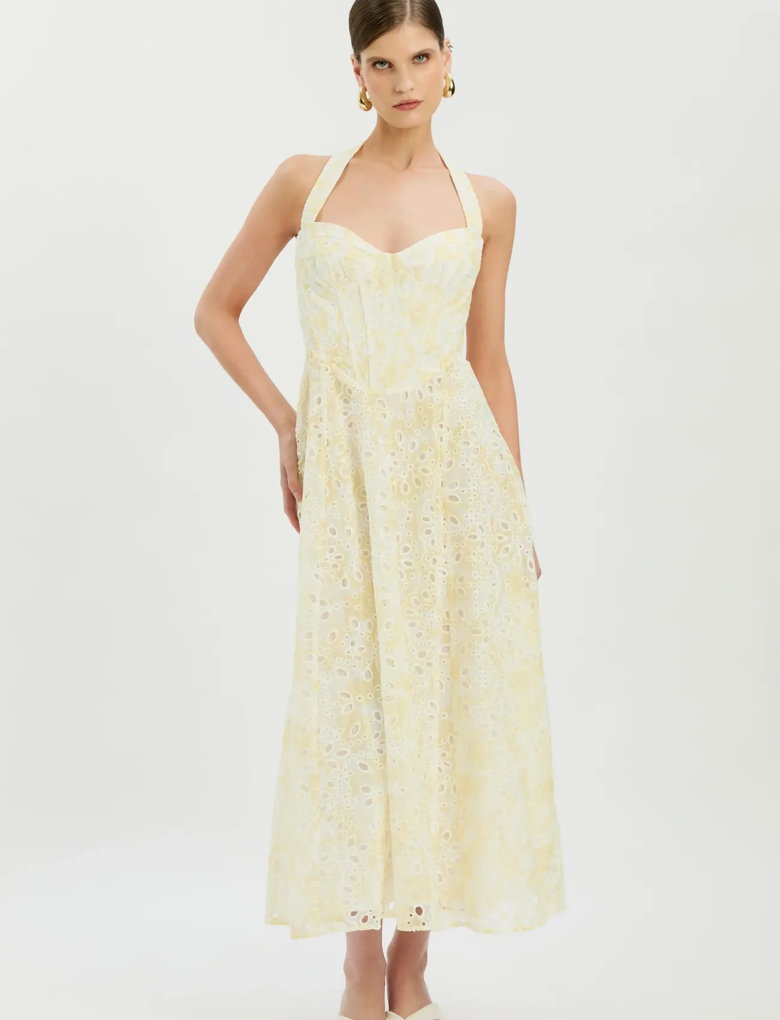 Bardot POLLIE HALTER MIDI DRESS - Sukienki - YELLOW FLR / yellow