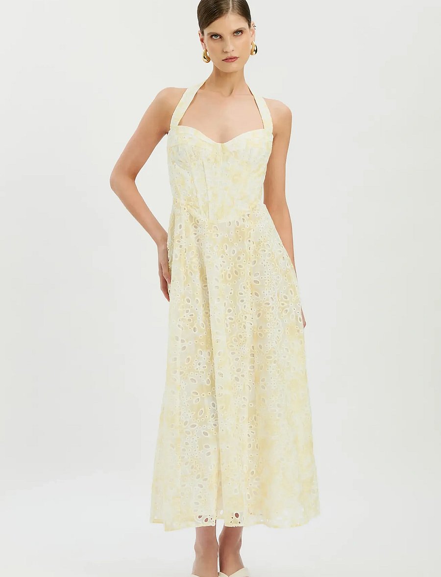 Bardot - POLLIE HALTER MIDI DRESS - midi dresses - yellow flr - 0