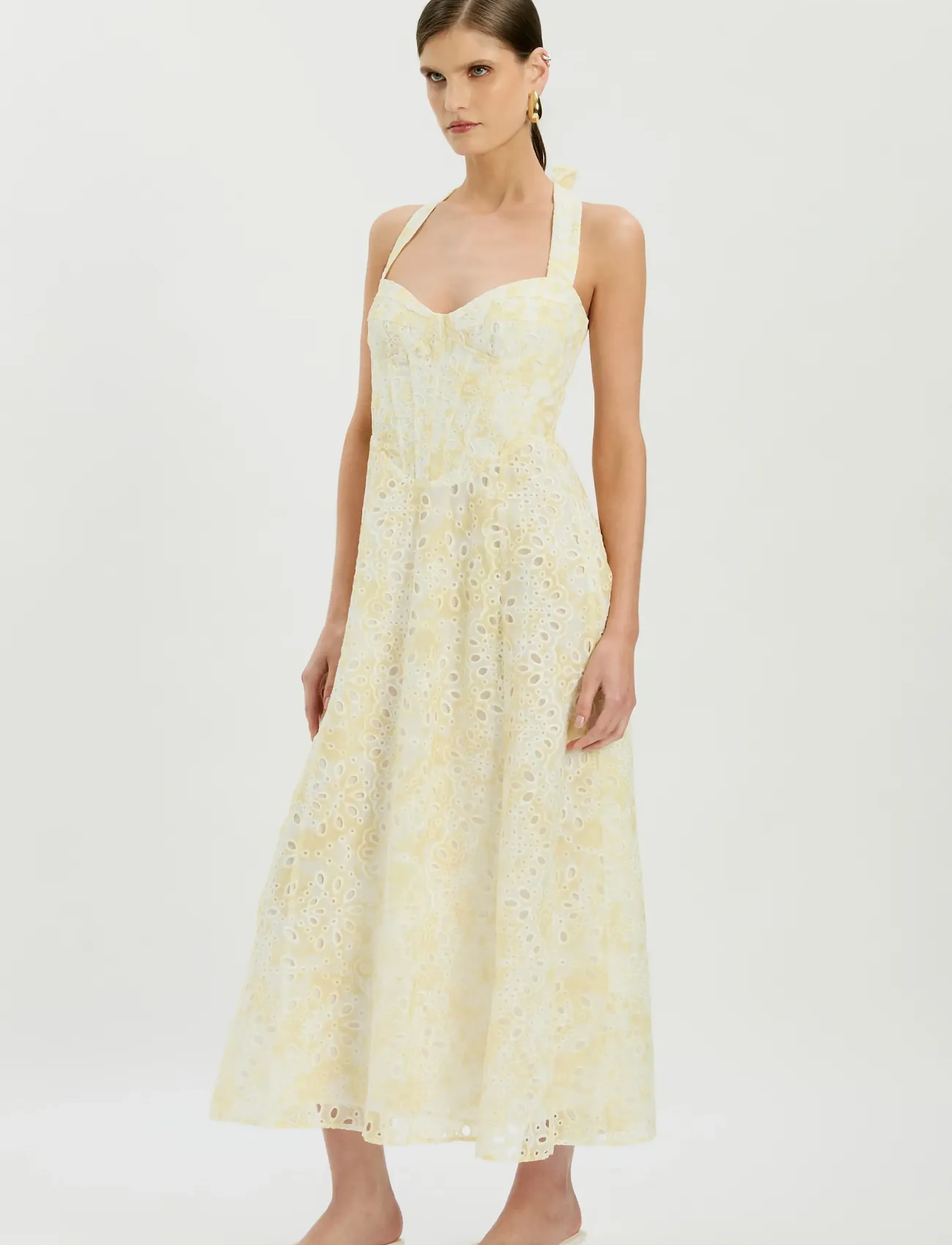 Bardot - POLLIE HALTER MIDI DRESS - midikleidid - yellow flr - 5